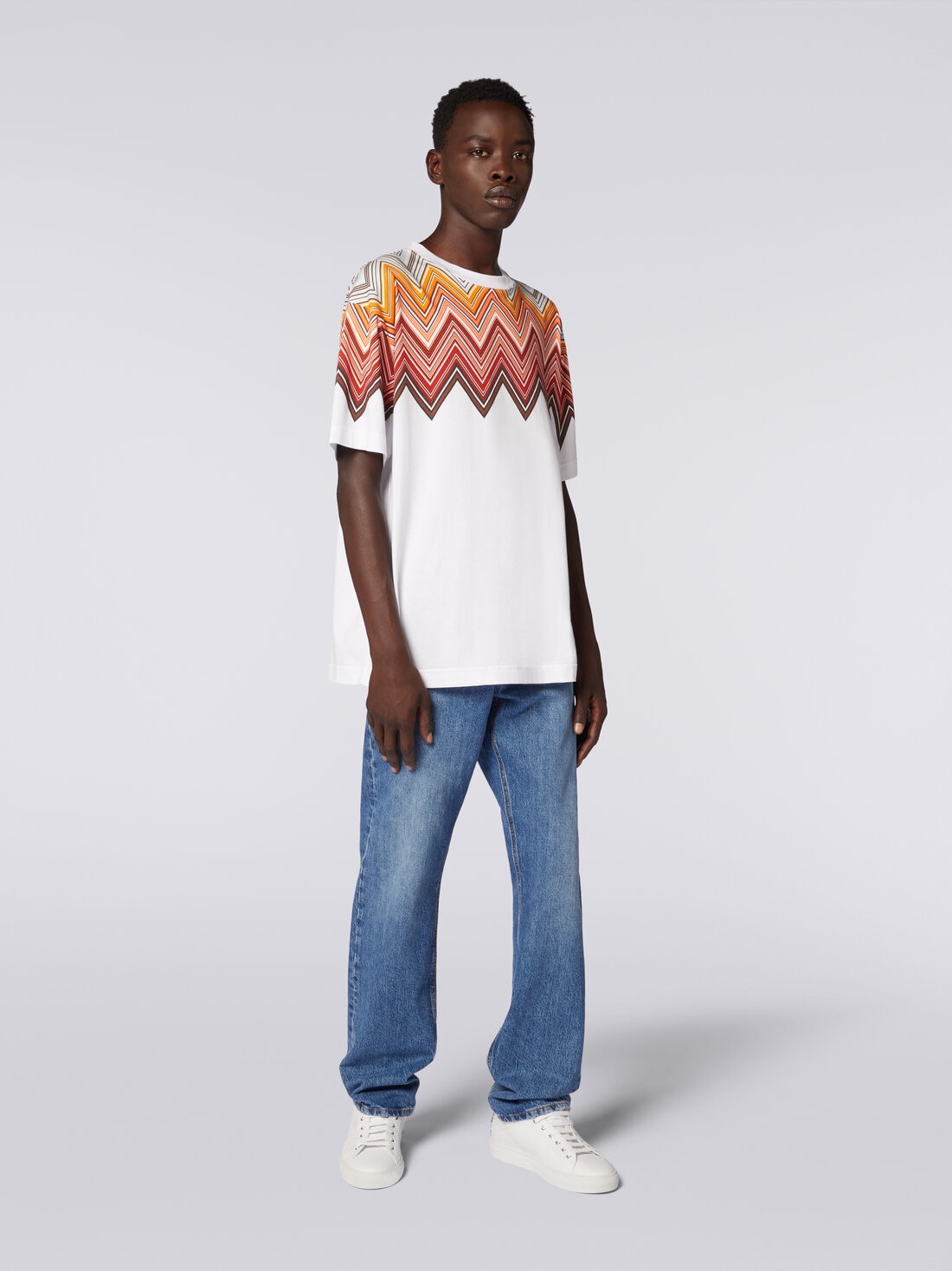 T-shirt oversize en coton à imprimé macro à zig zag, Multicolore  - US24SL0BBJ00JDS01B4 - 1