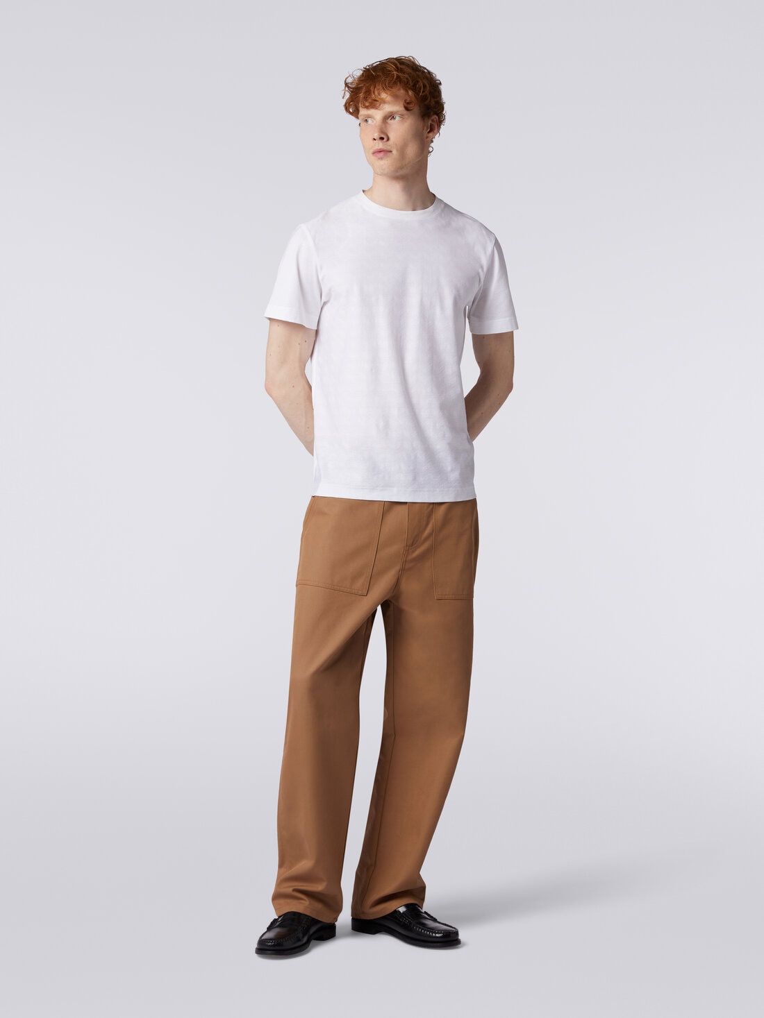 Short-sleeved T-shirt in zigzag cotton, White  - US24SL0CBJ00B4S01BI - 1