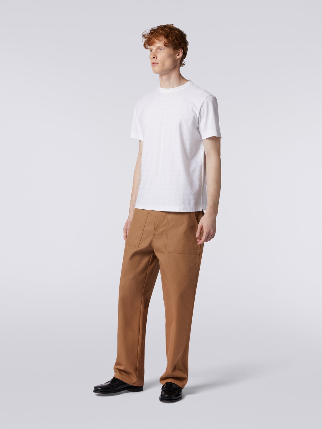 Short-sleeved T-shirt in zigzag cotton, White  - US24SL0CBJ00B4S01BI - 2
