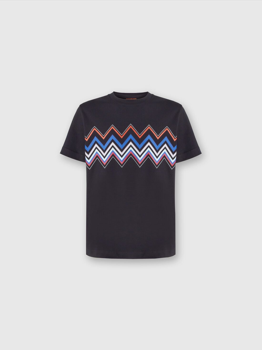 Camiseta de manga corta de algodón con estampado zigzag, Multicolor  - US24SL0CBJ00J3S72E2 - 0