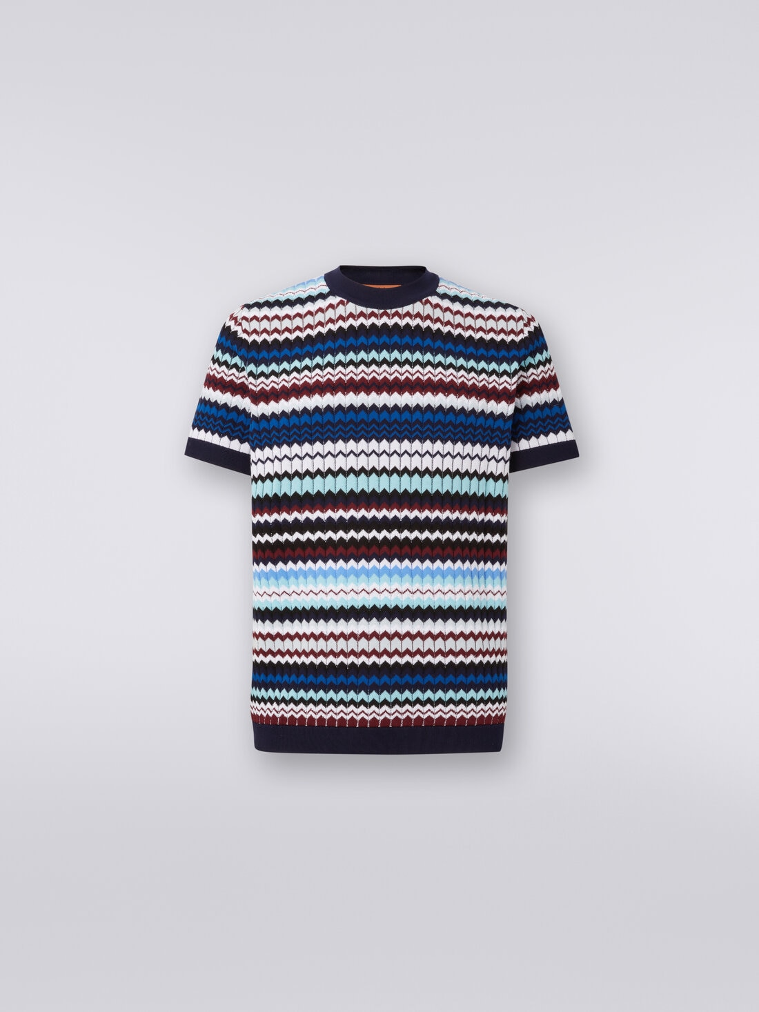 T-shirt in ribbed zigzag cotton knit, Multicoloured  - US24SL0DBK034NS72EY - 0