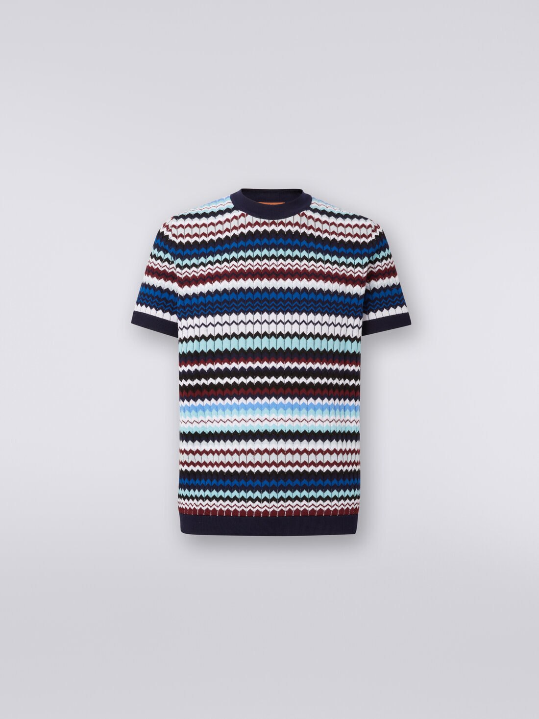 T-shirt in maglia di cotone zig zag a costine, Multicolore  - US24SL0DBK034NS72EY - 0