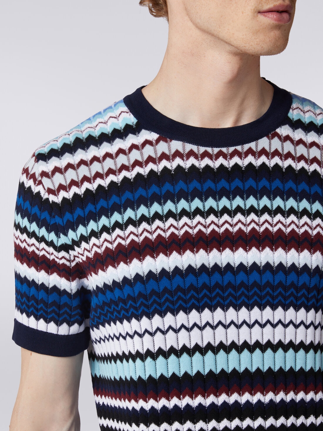 T-shirt in ribbed zigzag cotton knit, Multicoloured  - US24SL0DBK034NS72EY - 4