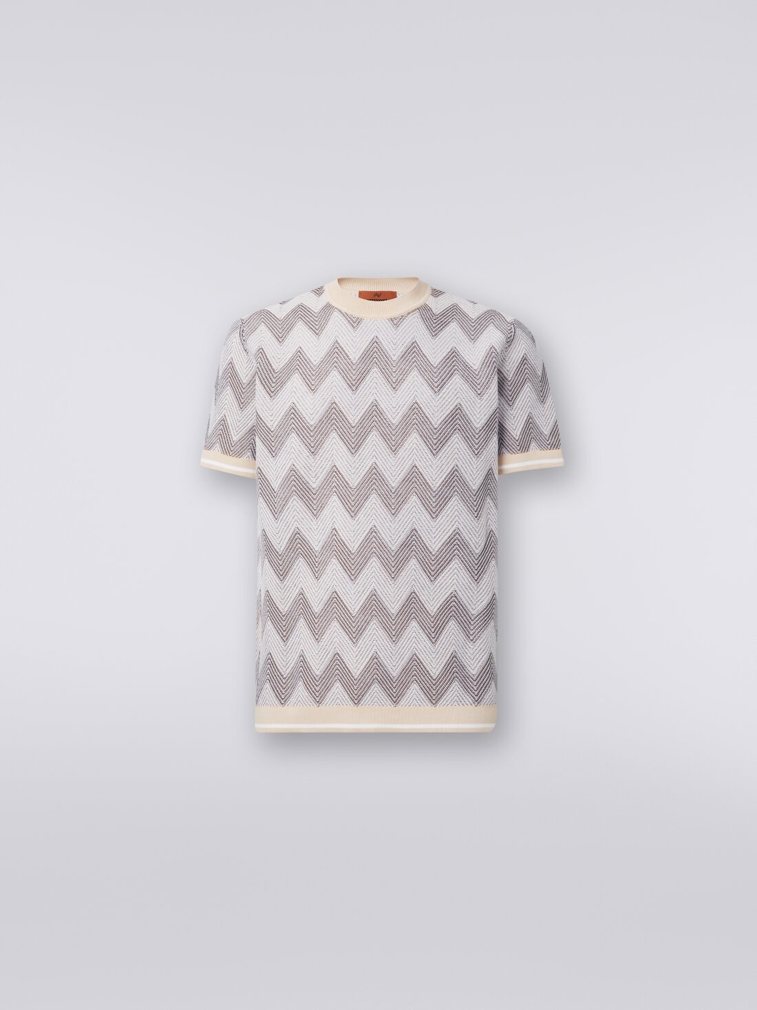 T-shirt in chevron cotton knit with contrasting trim, Multicoloured  - US24SL0HBK034YS80BX - 0
