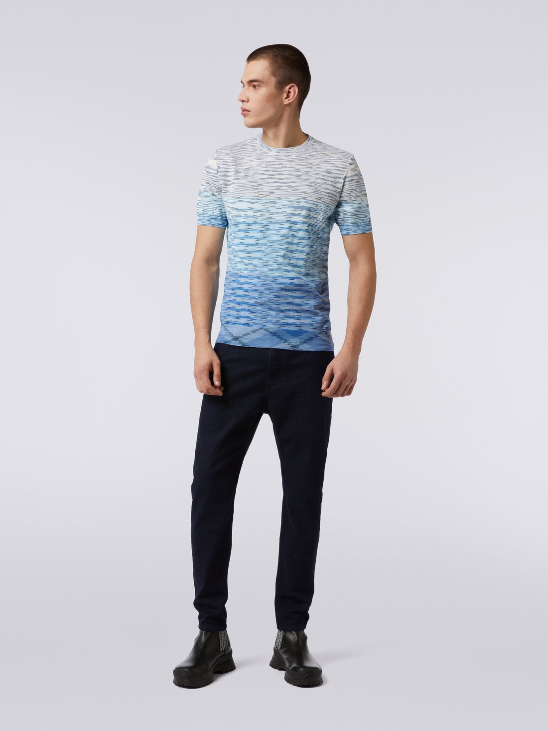 Crew-neck T-shirt in dégradé slub cotton, Multicoloured  - US24SL0IBK012QS72F0 - 1