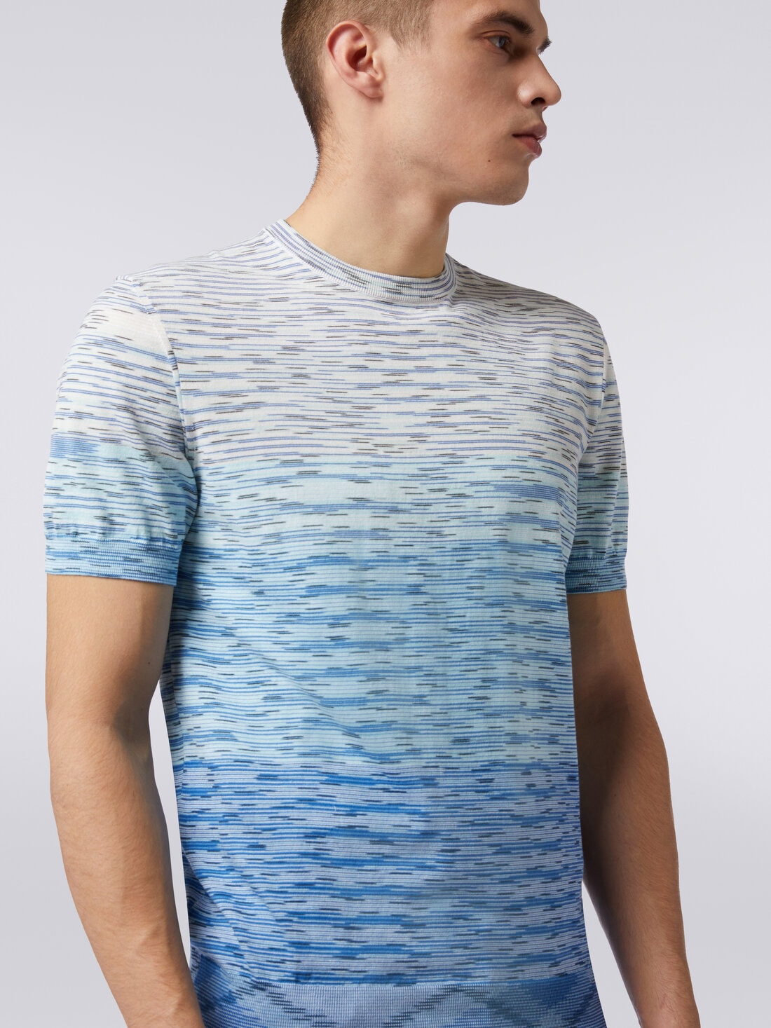 Crew-neck T-shirt in dégradé slub cotton, Multicoloured  - US24SL0IBK012QS72F0 - 4