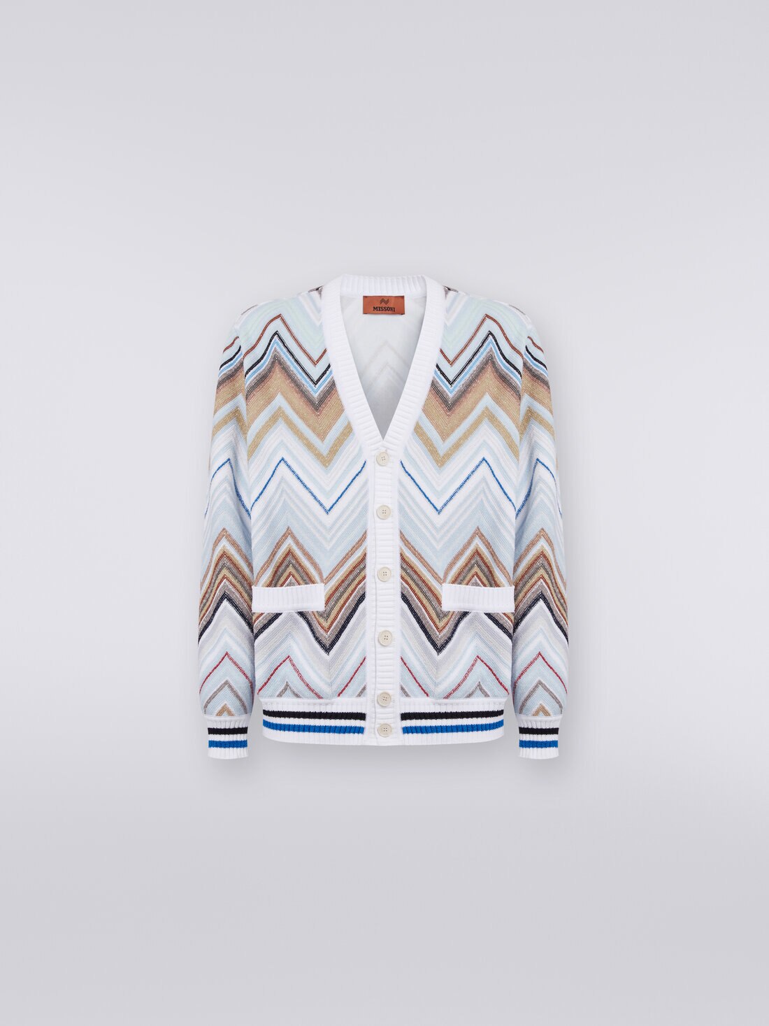 Cardigan in chevron cotton blend, White  - US24SM00BC003YS0180 - 0