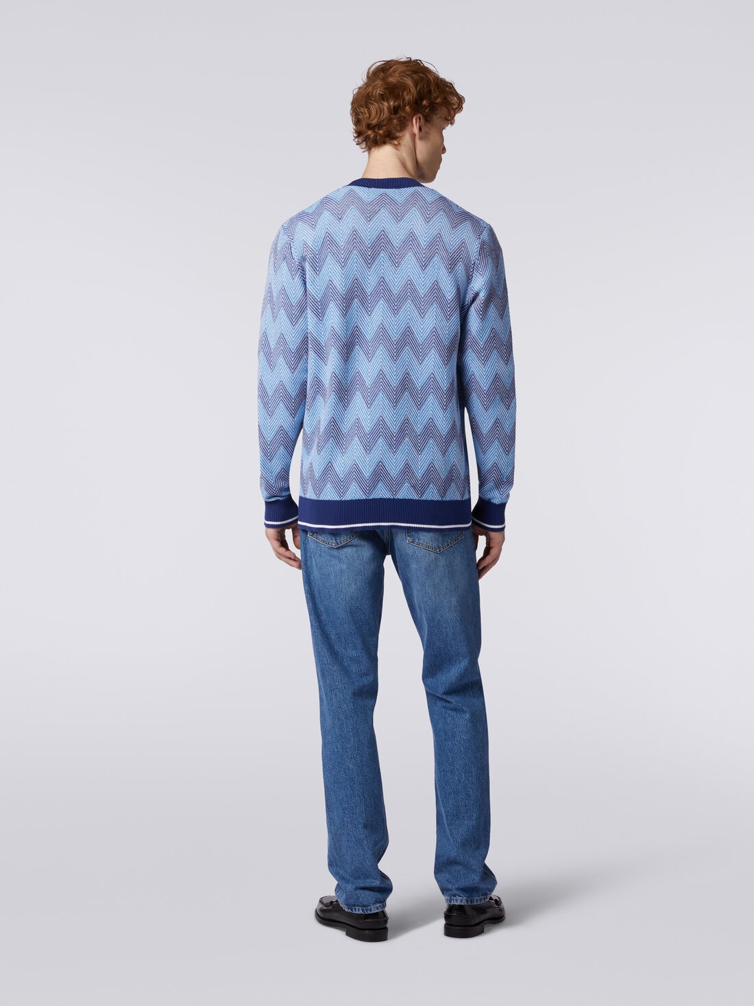 Cardigan in chevron cotton knit with contrasting trim, Blue - US24SM07BK034YS72F8 - 3