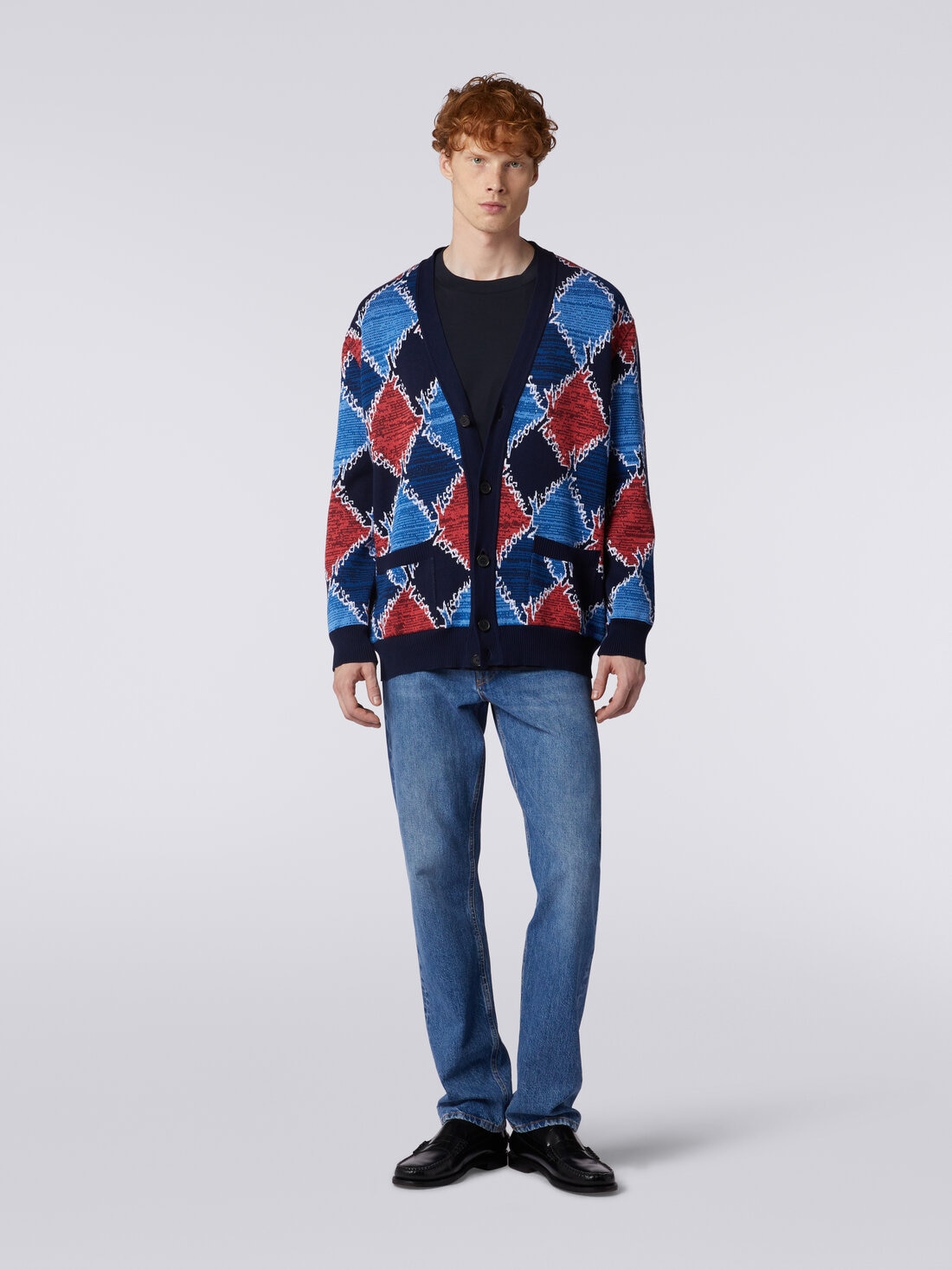 Missoni Cardigan in cotone a losanghe con scritta logo