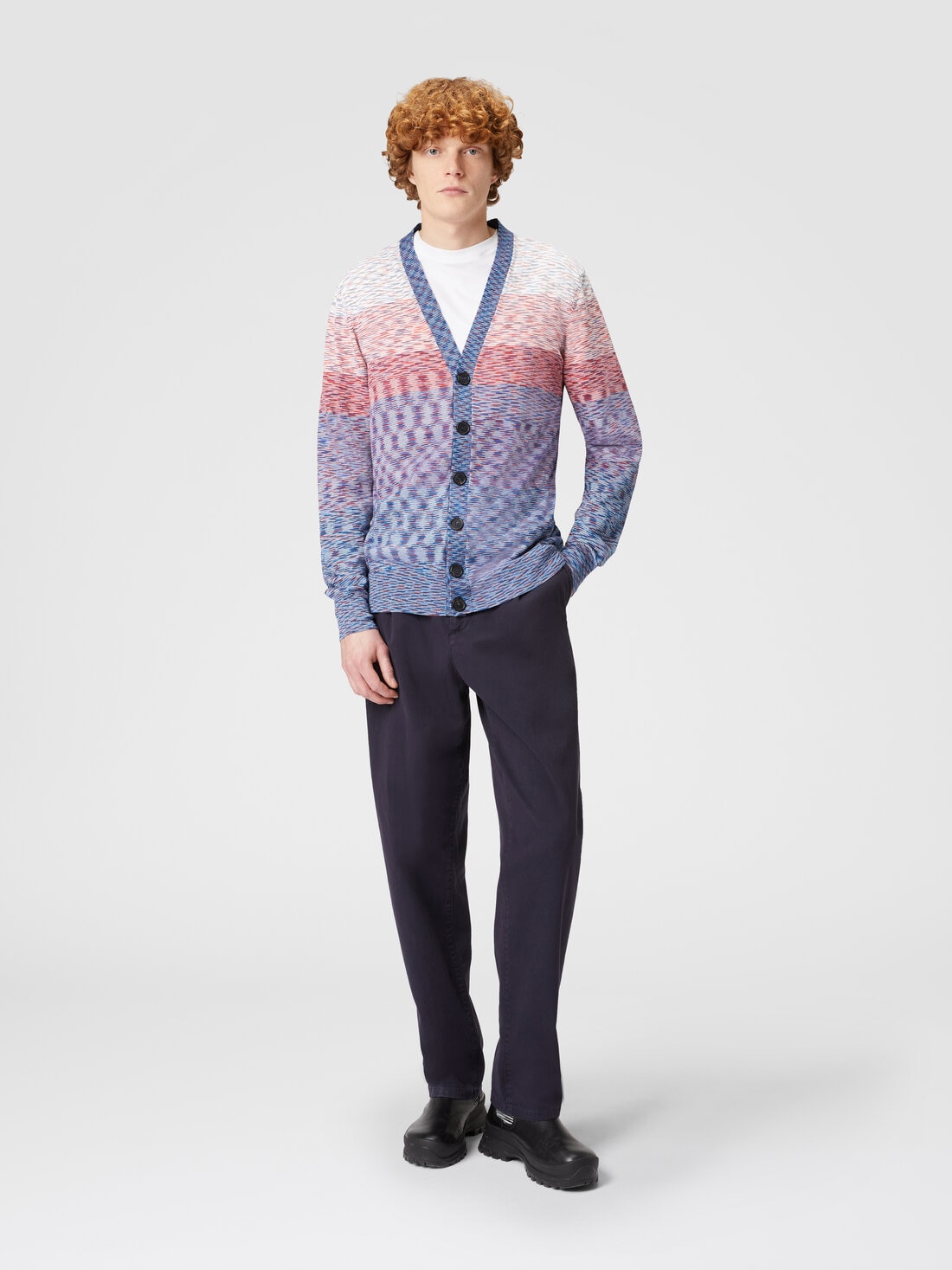 Cardigan in maglia di cotone fiammato dégradé, Multicolore  - US24SM0CBK012QS415E - 1