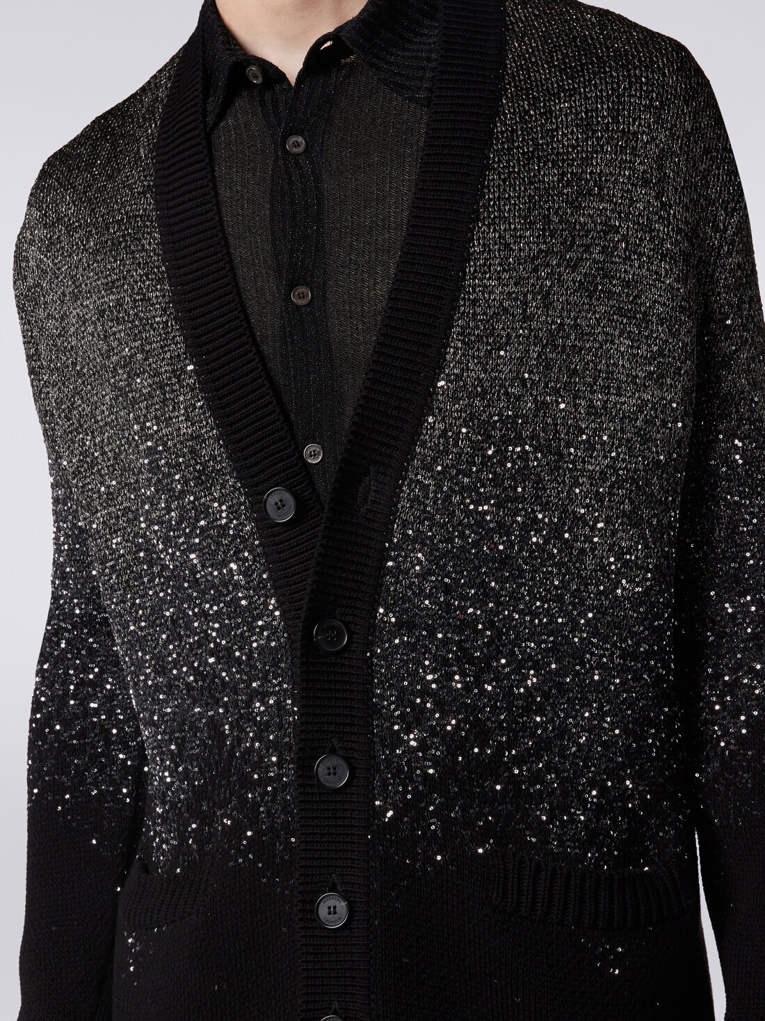 Cardigan in misto cotone con lurex e paillettes, Nero    - US24SM0EBK034MS91J5 - 4