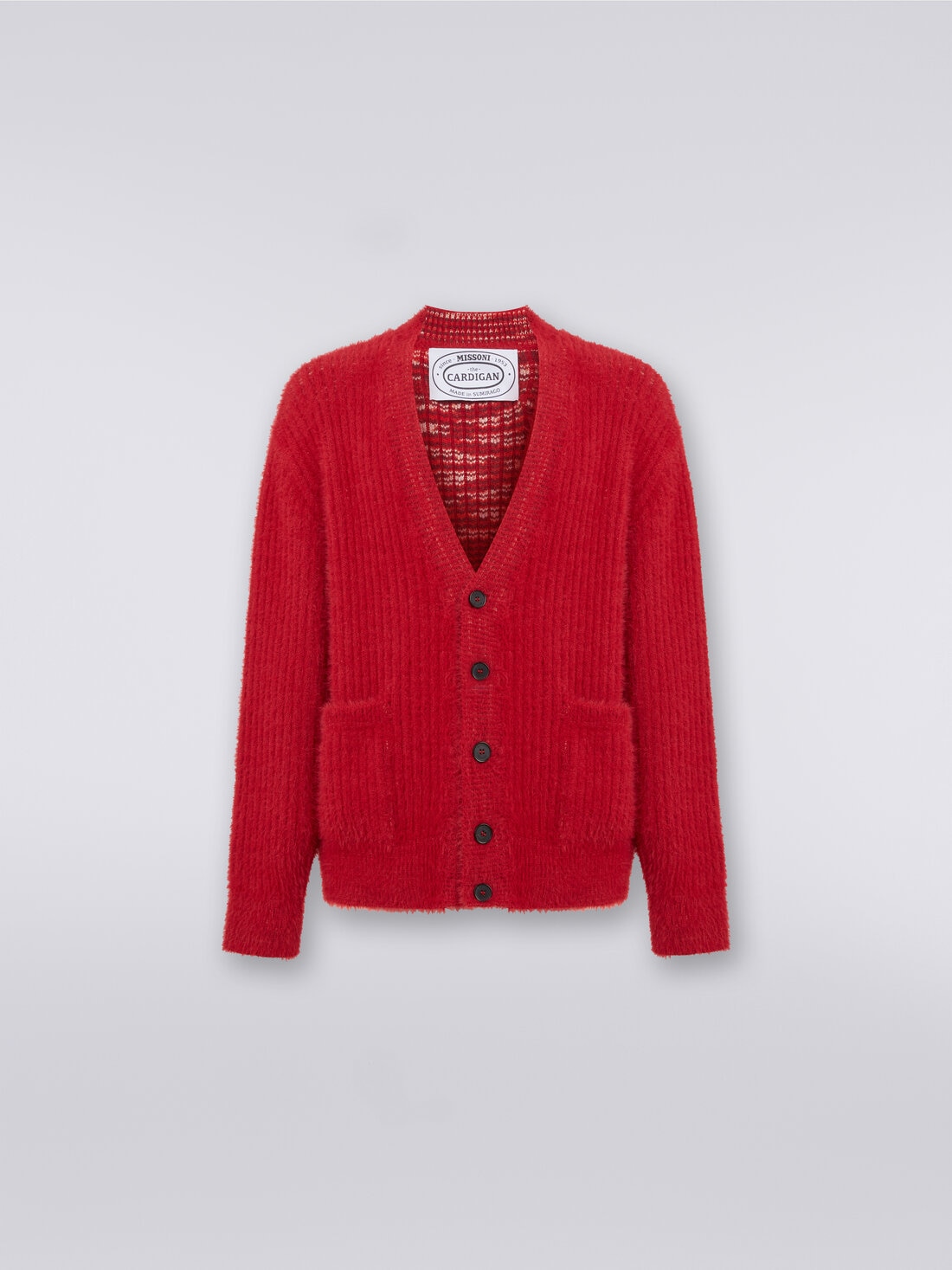 Cardigan oversize en laine mélangée à effet fourrure, Rouge  - US24SM0LBK026I91559 - 0