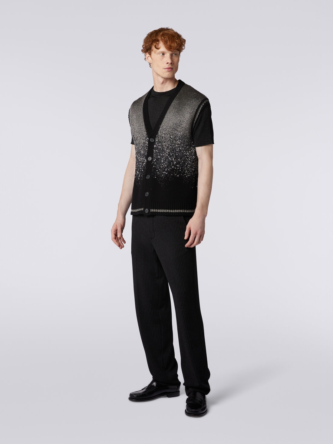 Gilet in dégradé cotton blend with lurex and sequins, Black    - US24SN06BK034MS91J5 - 2