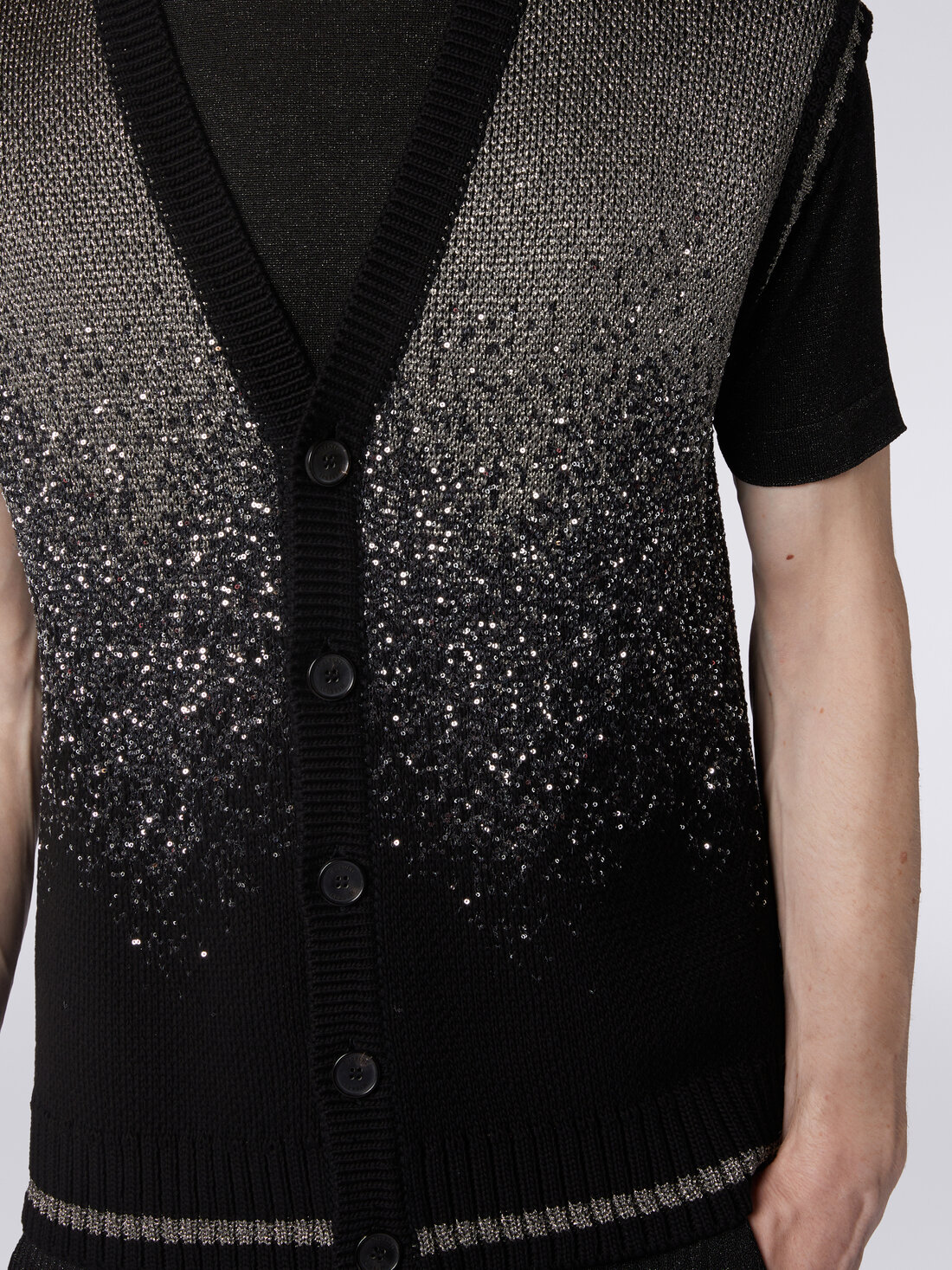 Gilet in dégradé cotton blend with lurex and sequins, Black    - US24SN06BK034MS91J5 - 4