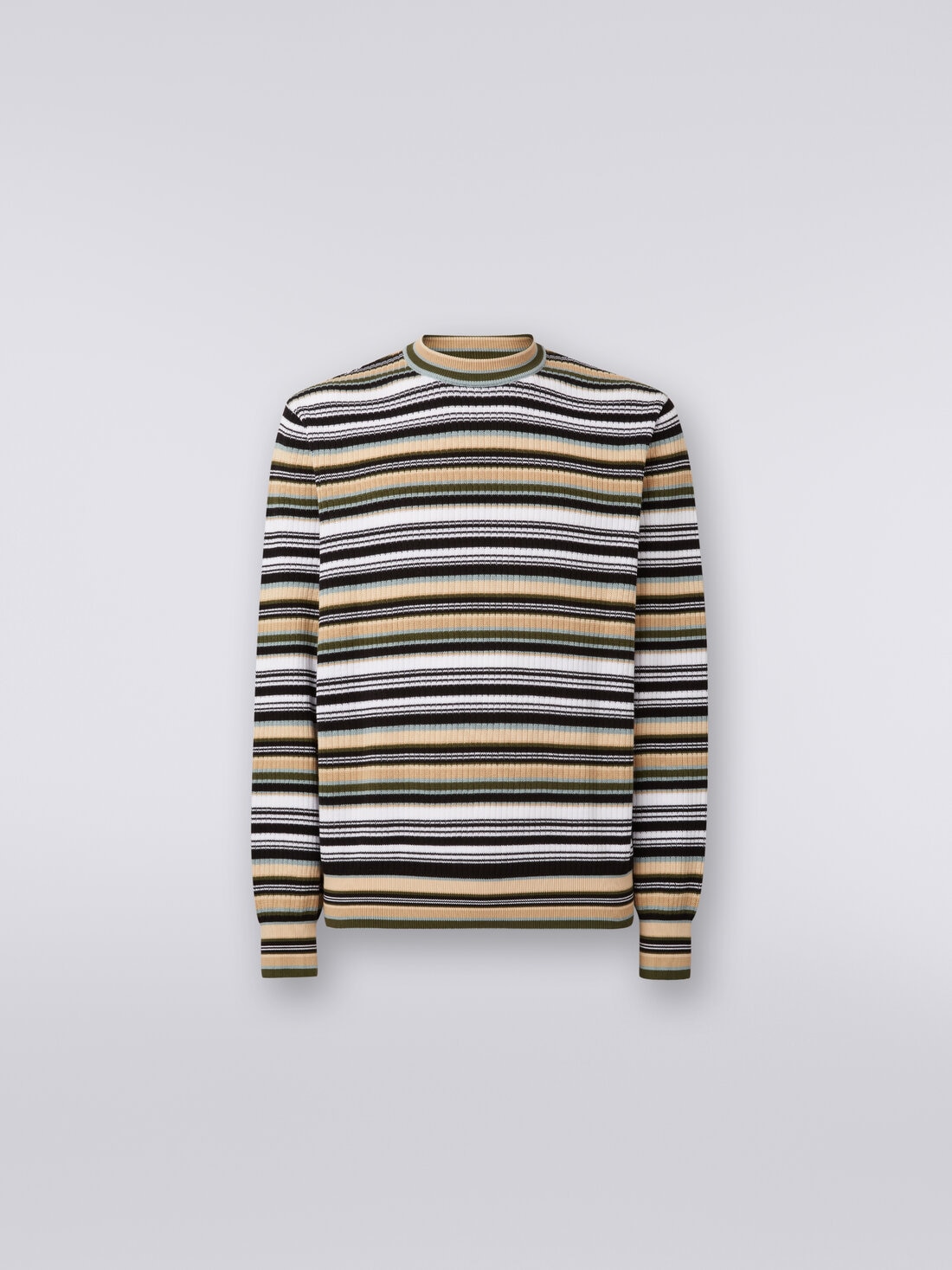 Crew-neck pullover in striped cotton, Multicoloured  - US24SN0ABK034USM9AE - 0