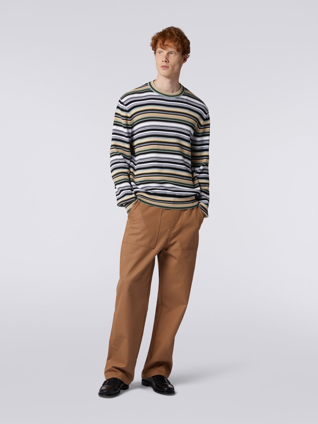 Crew-neck pullover in striped cotton, Multicoloured  - US24SN0ABK034USM9AE - 1