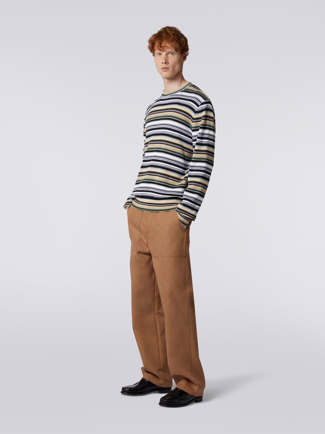 Crew-neck pullover in striped cotton, Multicoloured  - US24SN0ABK034USM9AE - 2