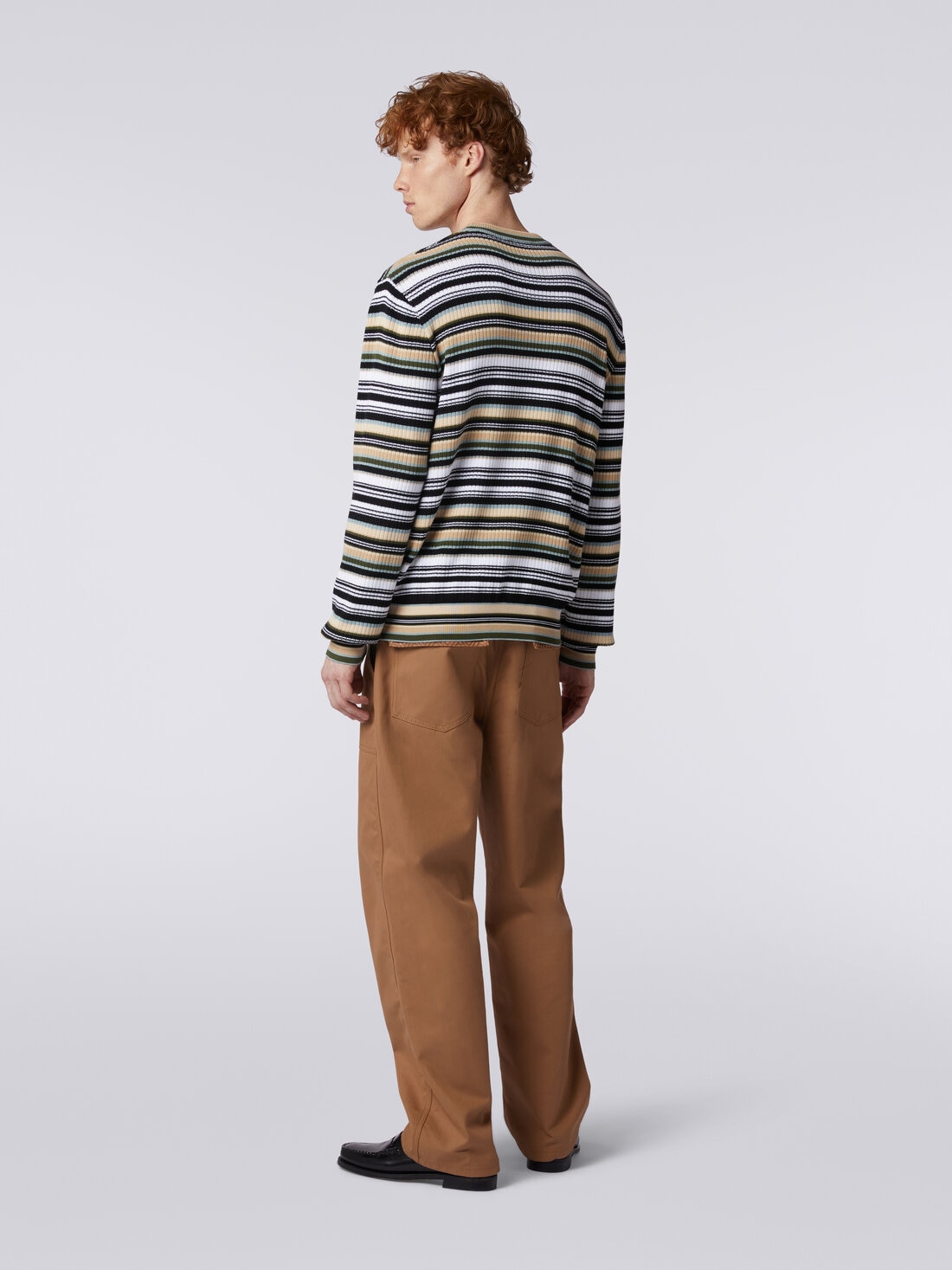 Crew-neck pullover in striped cotton, Multicoloured  - US24SN0ABK034USM9AE - 3