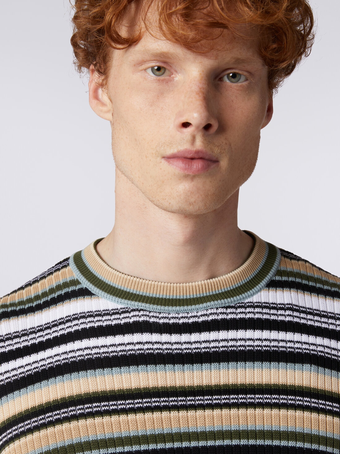 Crew-neck pullover in striped cotton, Multicoloured  - US24SN0ABK034USM9AE - 4