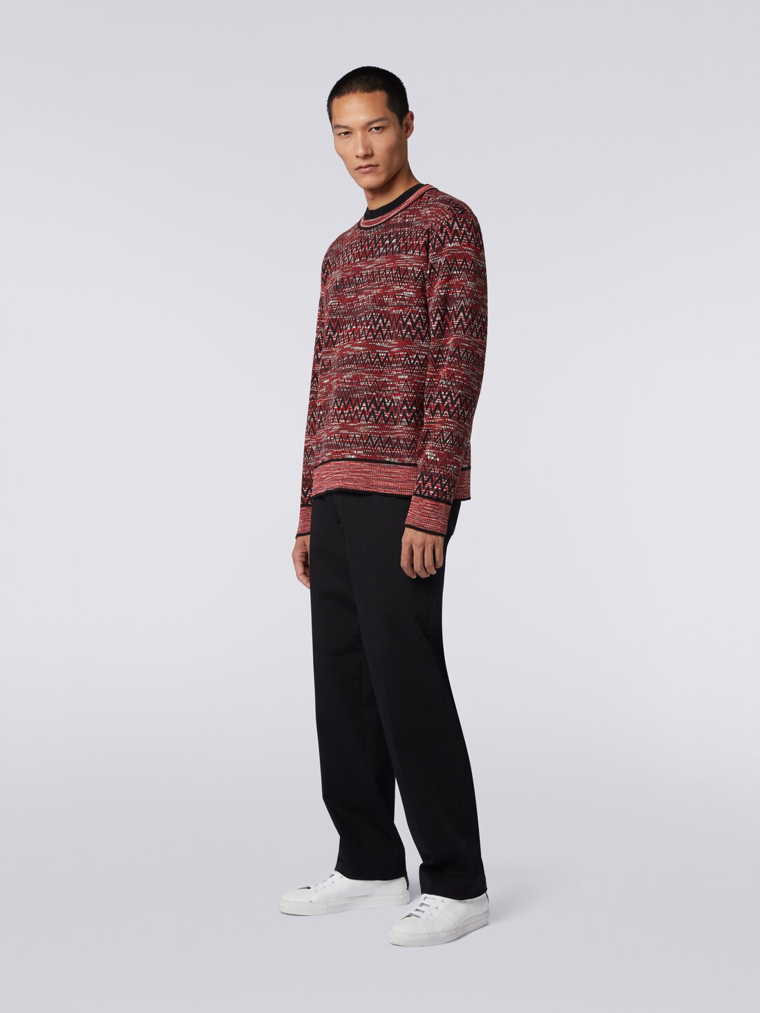 Crew-neck jumper with slub chevron print, Multicoloured  - US24SN0IBK034ZF402T - 2