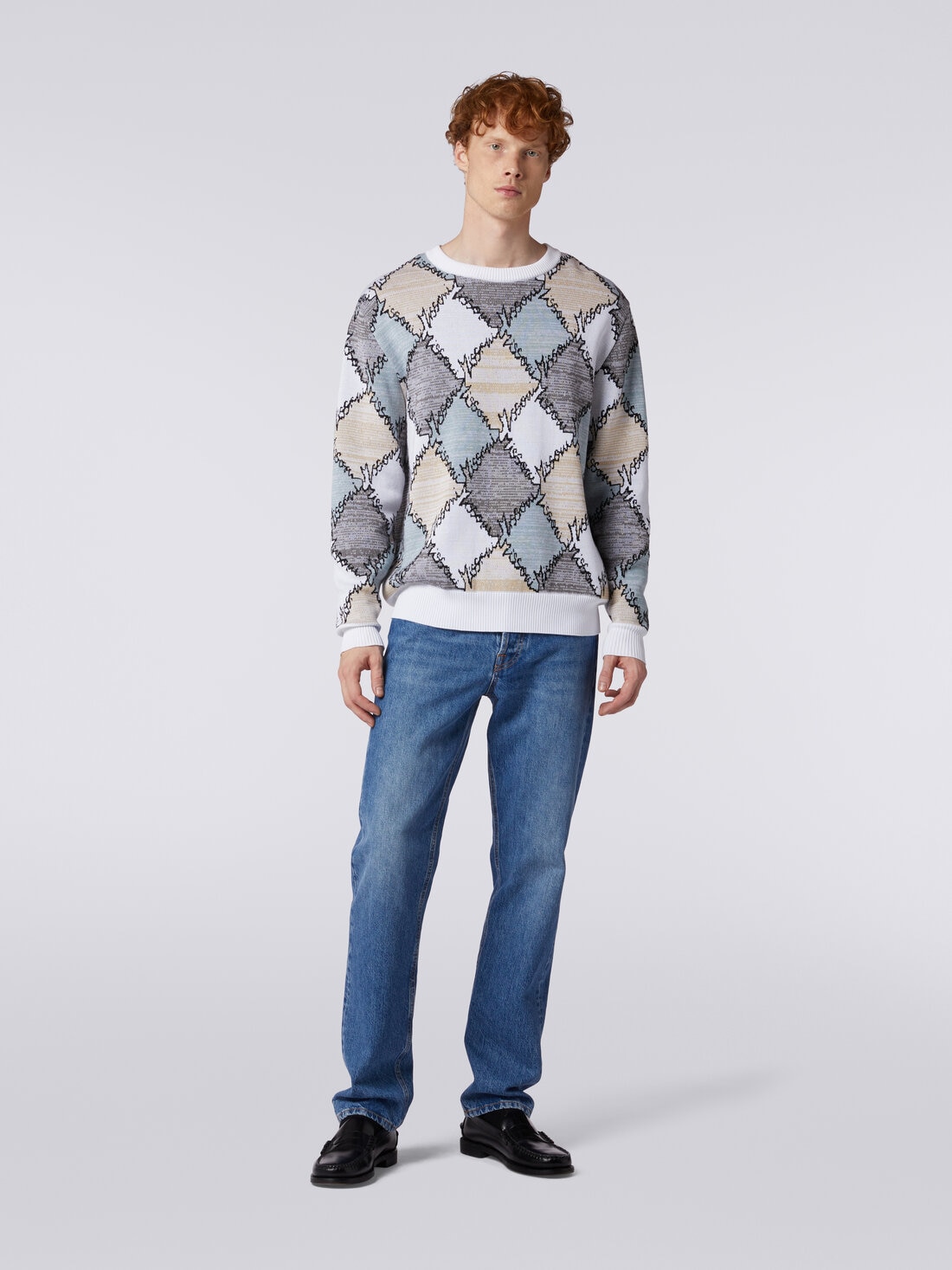 Missoni Pullover giorocollo in cotone a losanghe con scritta logo