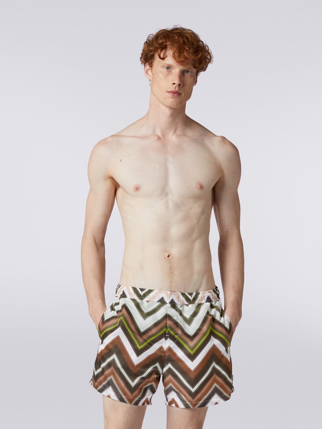 Swimming trunks in nylon with large gradated zigzag, Multicoloured  - US24SP00BW00ROSM98U - 1