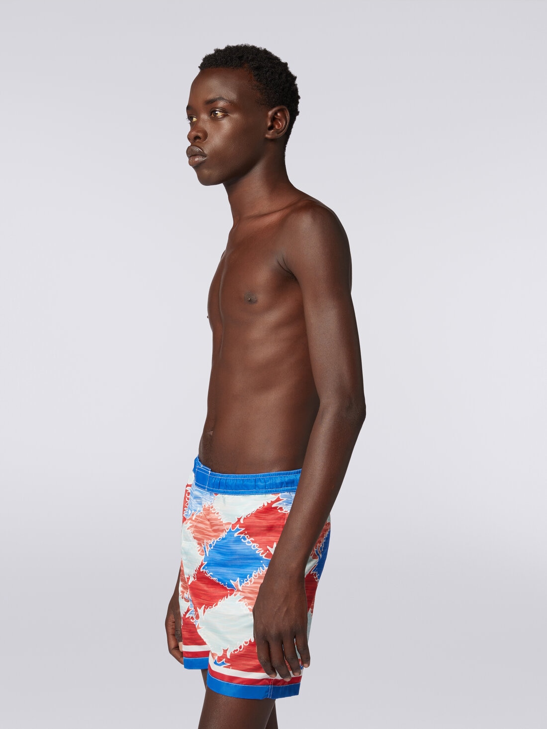 Swimming trunks in slub nylon with logo print, Multicoloured  - US24SP00BW00RSSM98X - 2