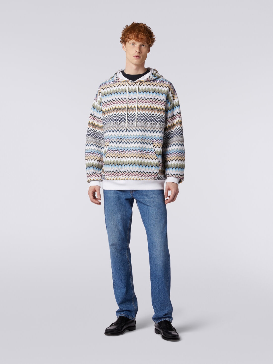 Hooded sweatshirt in zigzag cotton, Multicoloured  - US24SW03BJ00ILS01AY - 1