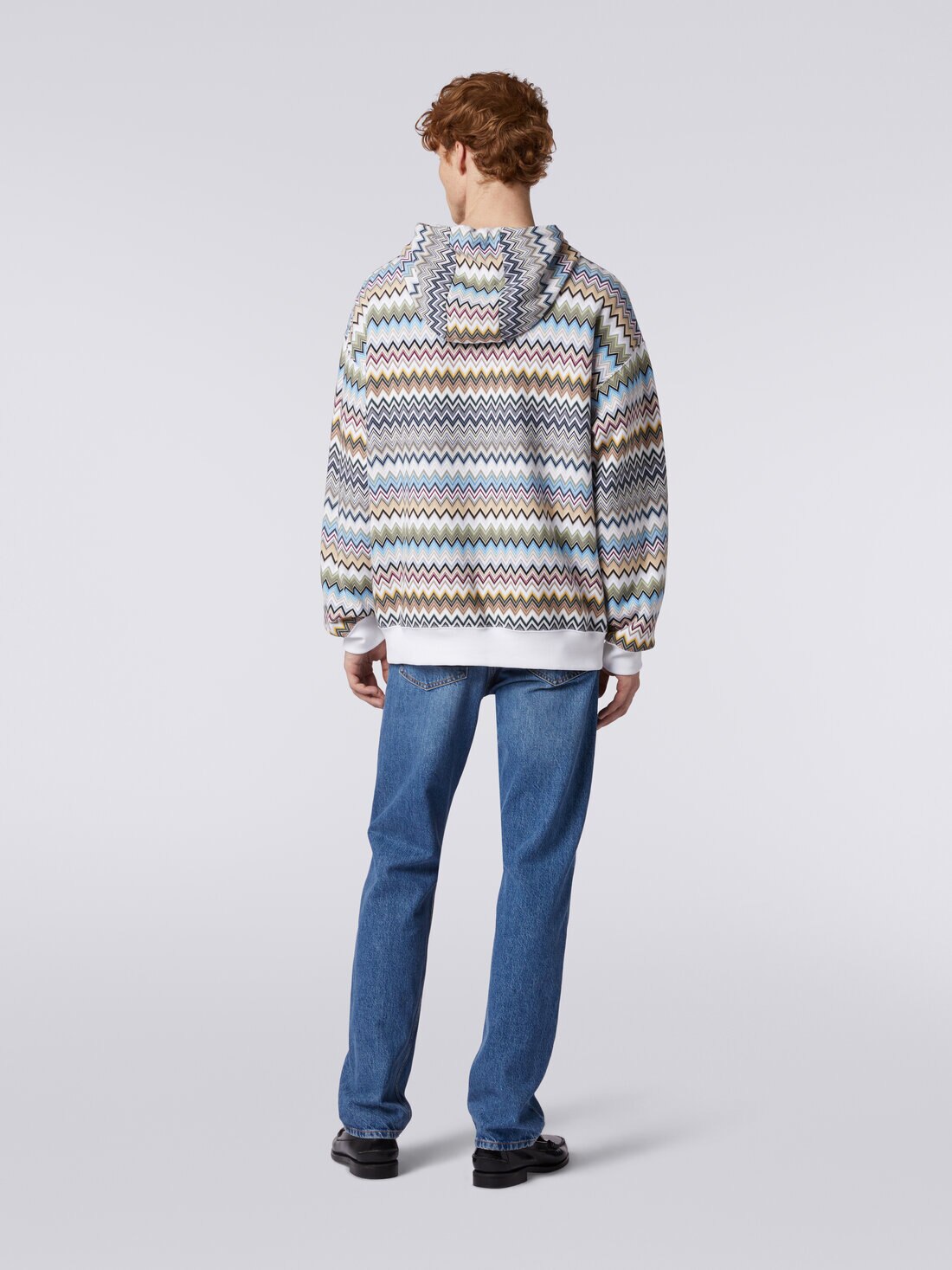 Felpa con cappuccio in cotone zig zag, Multicolore  - US24SW03BJ00ILS01AY - 3