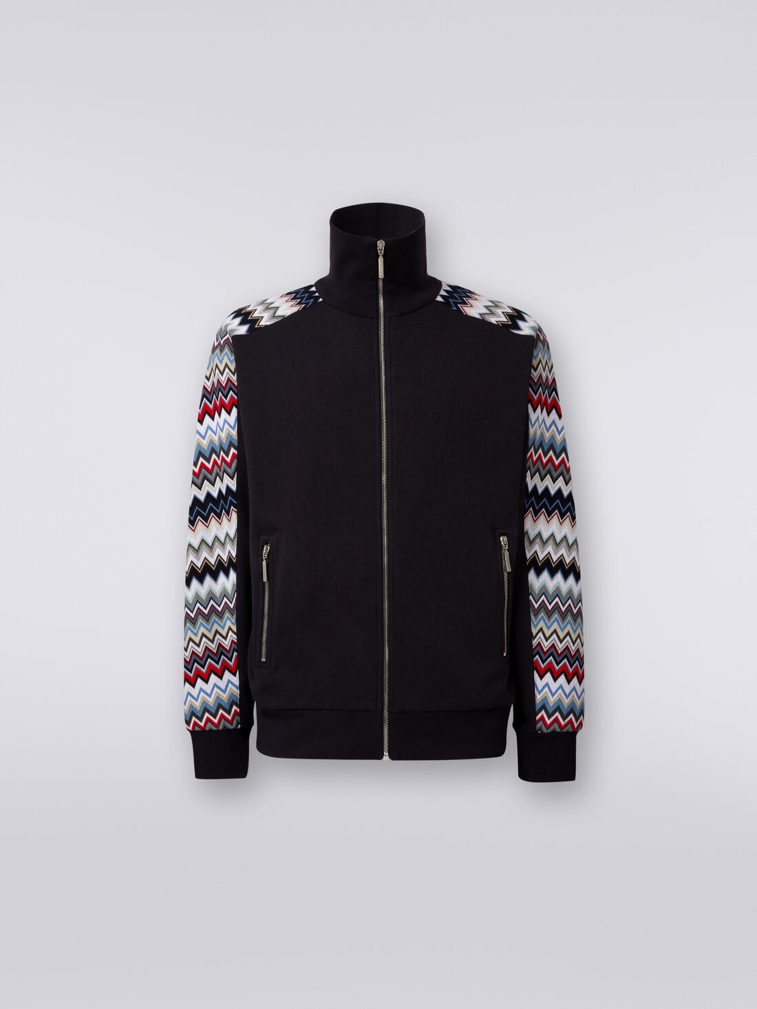Sweatshirt in cotton with zip and zigzag inserts, Multicoloured  - US24SW07BJ00ILS72DU - 0