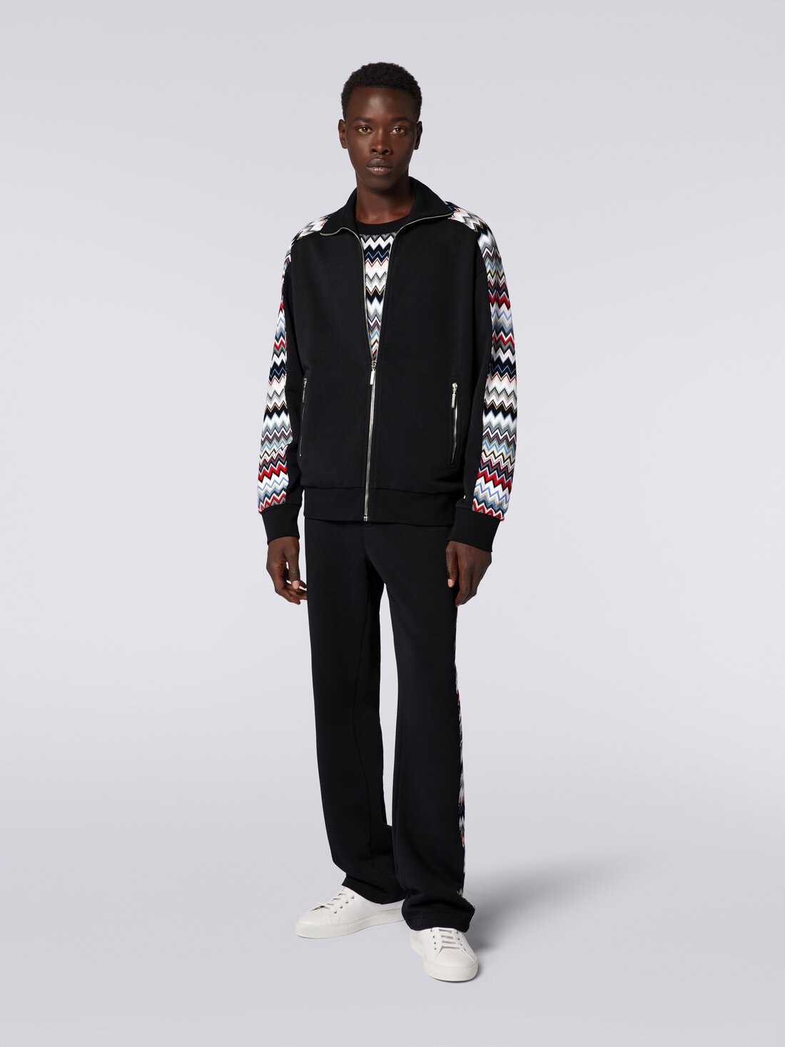 Sweatshirt in cotton with zip and zigzag inserts, Multicoloured  - US24SW07BJ00ILS72DU - 1
