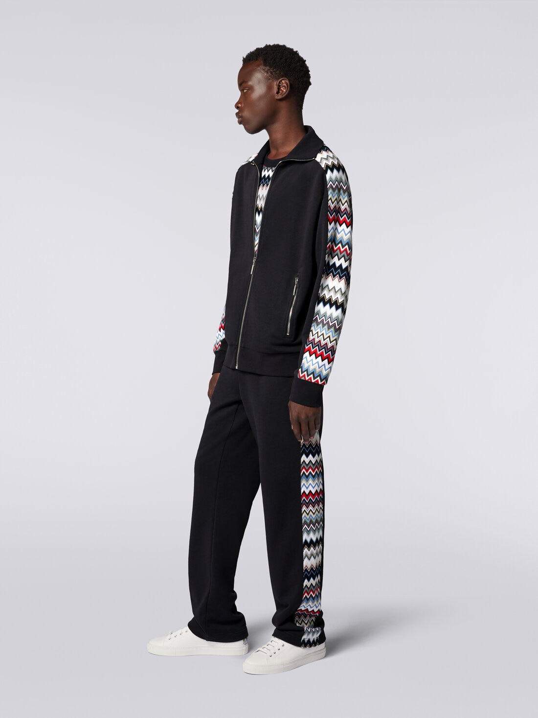 Sweatshirt in cotton with zip and zigzag inserts, Multicoloured  - US24SW07BJ00ILS72DU - 2