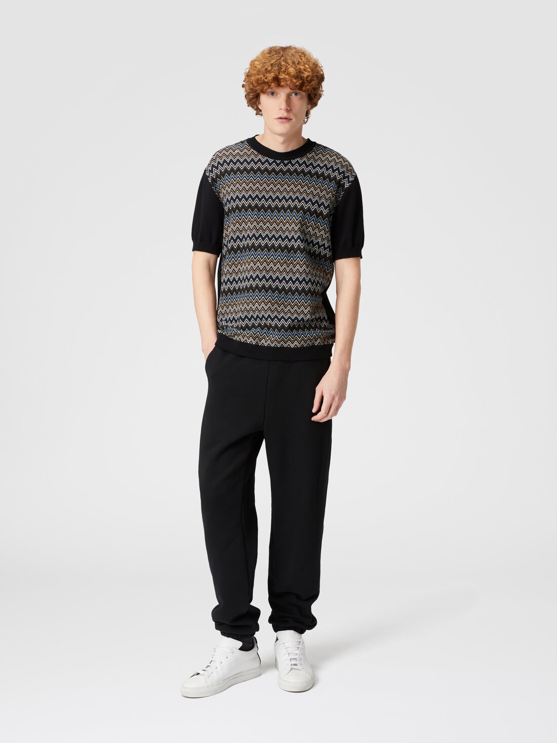 Cotton fleece joggers with knitted insert, Multicoloured  - US24WI0EBJ00KSS91KI - 1