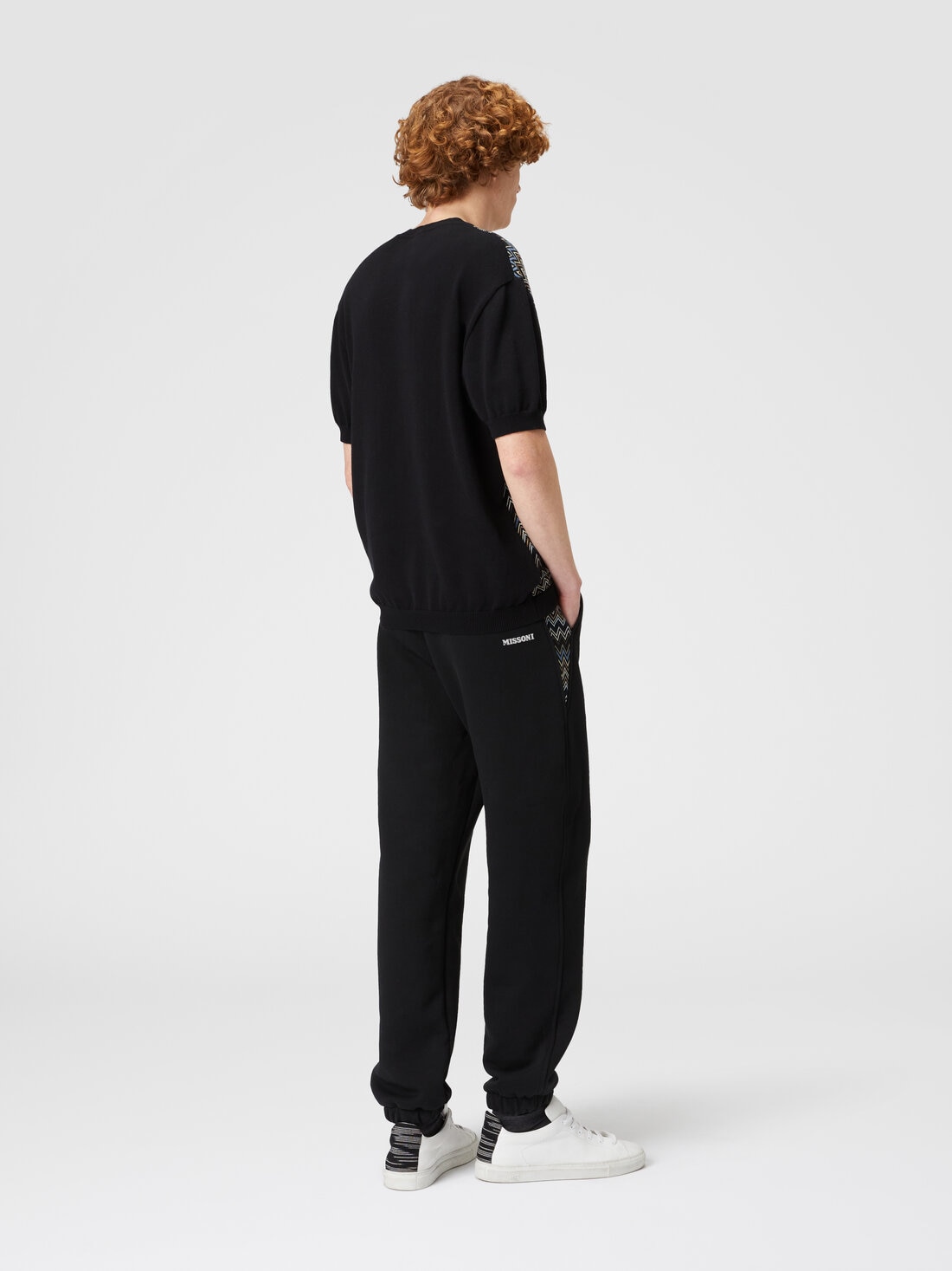 Cotton fleece joggers with knitted insert, Multicoloured  - US24WI0EBJ00KSS91KI - 2
