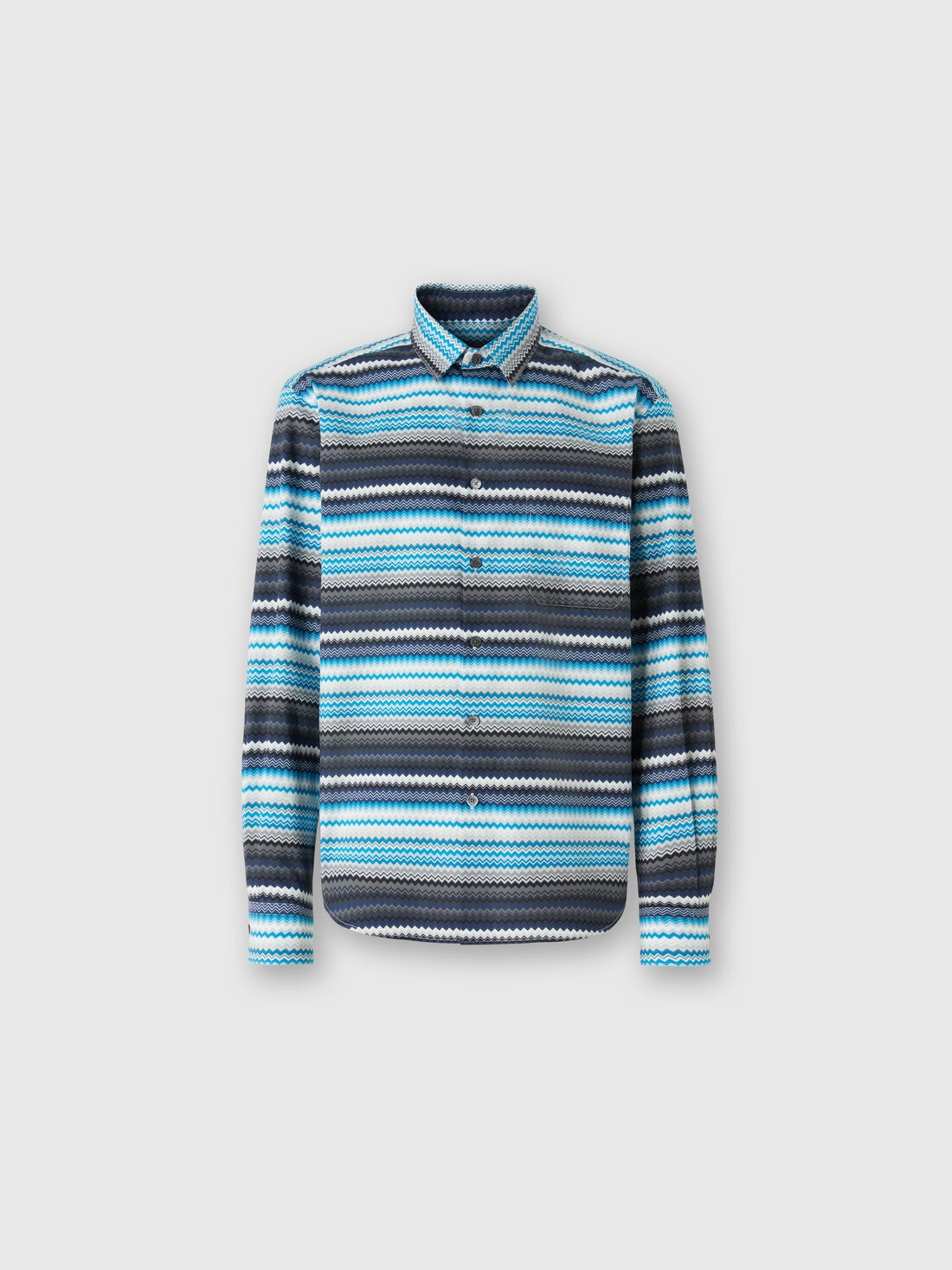Zigzag print cotton poplin shirt, Blue & Grey  & White - US24WJ00BW00U0S72H3 - 0