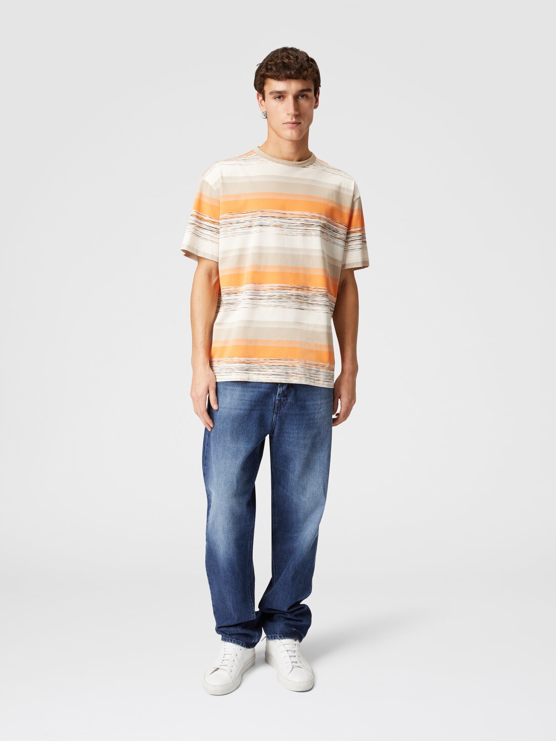 Missoni T-shirt in jersey di cotone a righe con logo