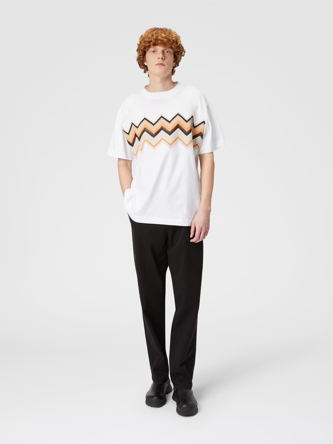 M Missoni T-shirt in jersey di cotone con ricamo zig zag