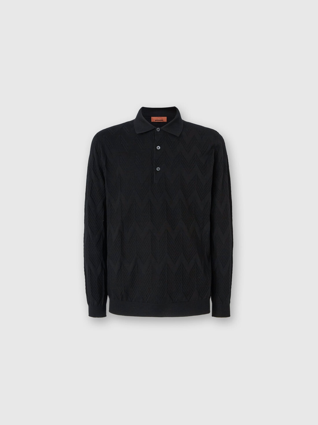 Polo de manga larga en algodón chevron 3D y seda, Negro - US25S202BK043ZS91ND - 0