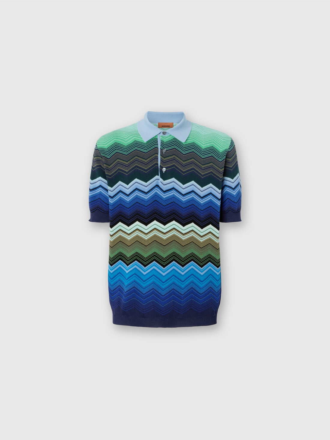 Polo in maglia di cotone zig zag con profili a contrasto, Blu & Verde - 8053147478395 - 0