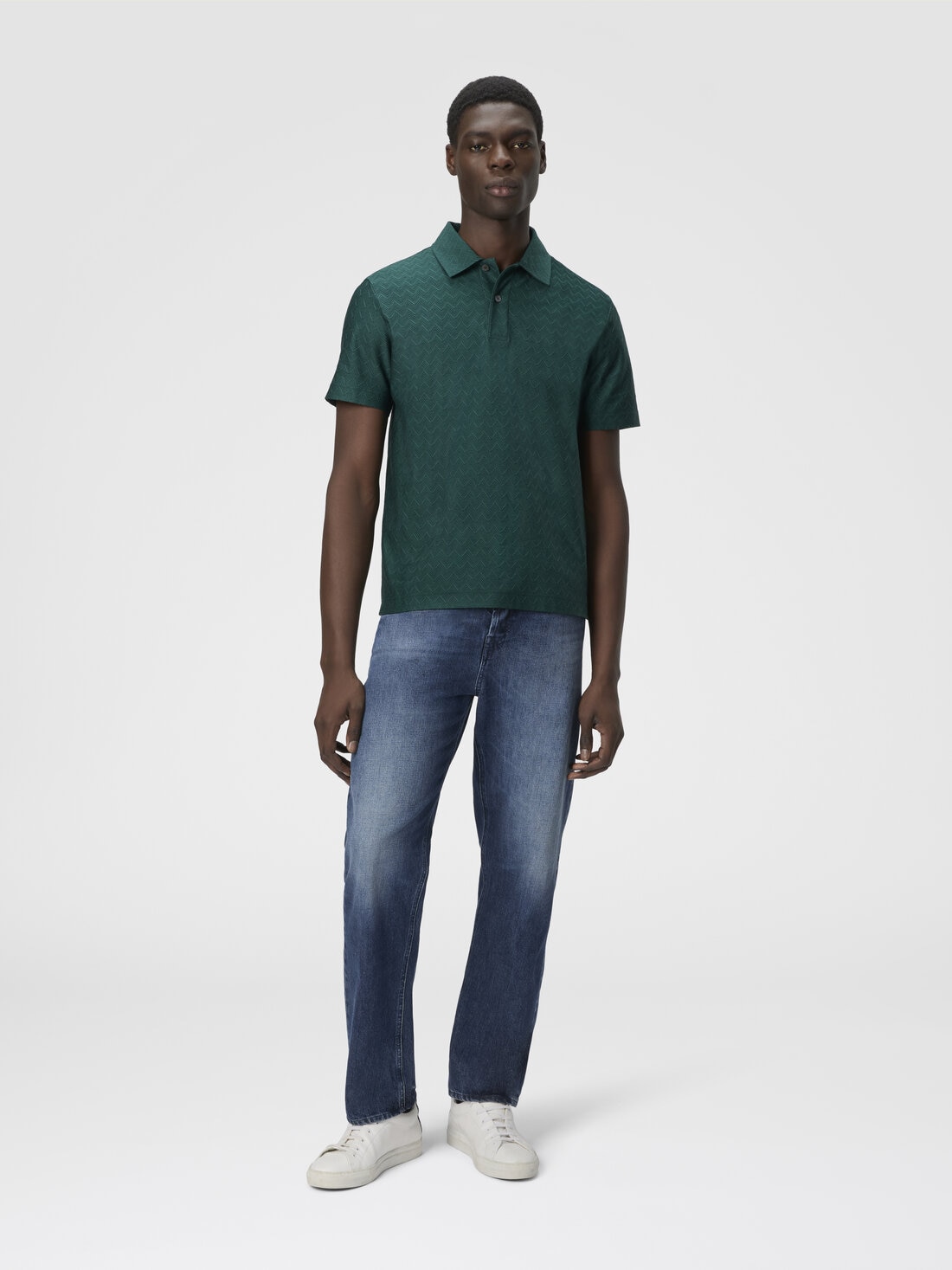 Polo in jersey di cotone zig zag tono su tono, Verde - US25S20ABJ00LJS6147 - 1