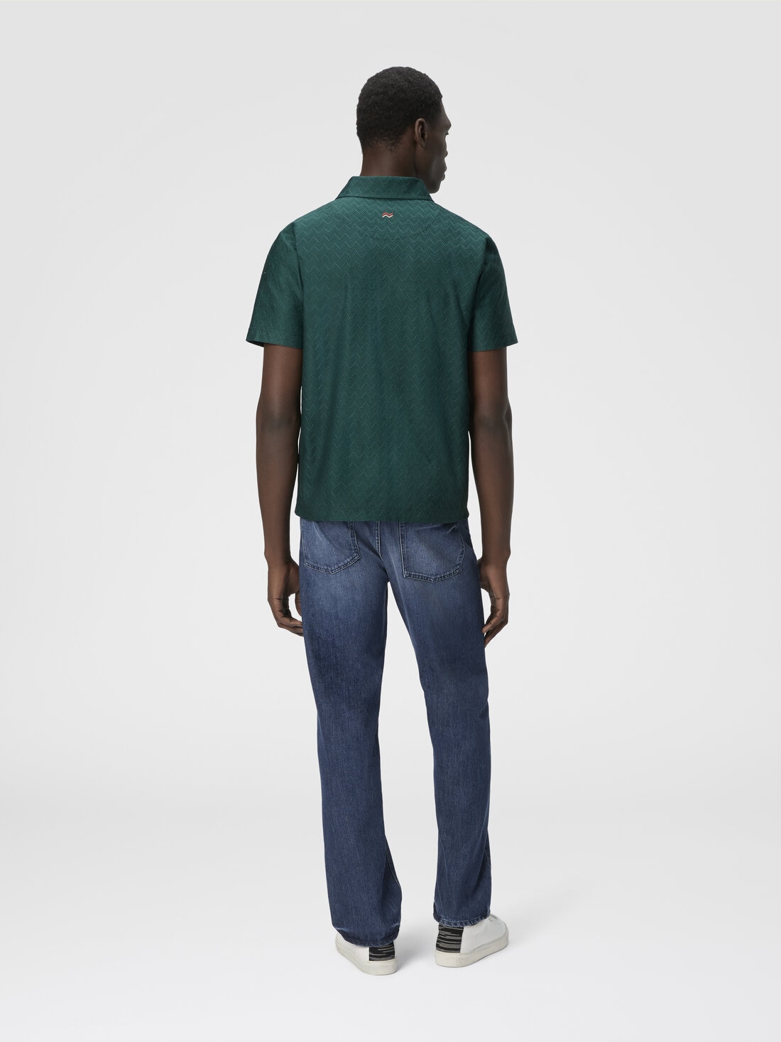 Polo in jersey di cotone zig zag tono su tono, Verde - US25S20ABJ00LJS6147 - 2