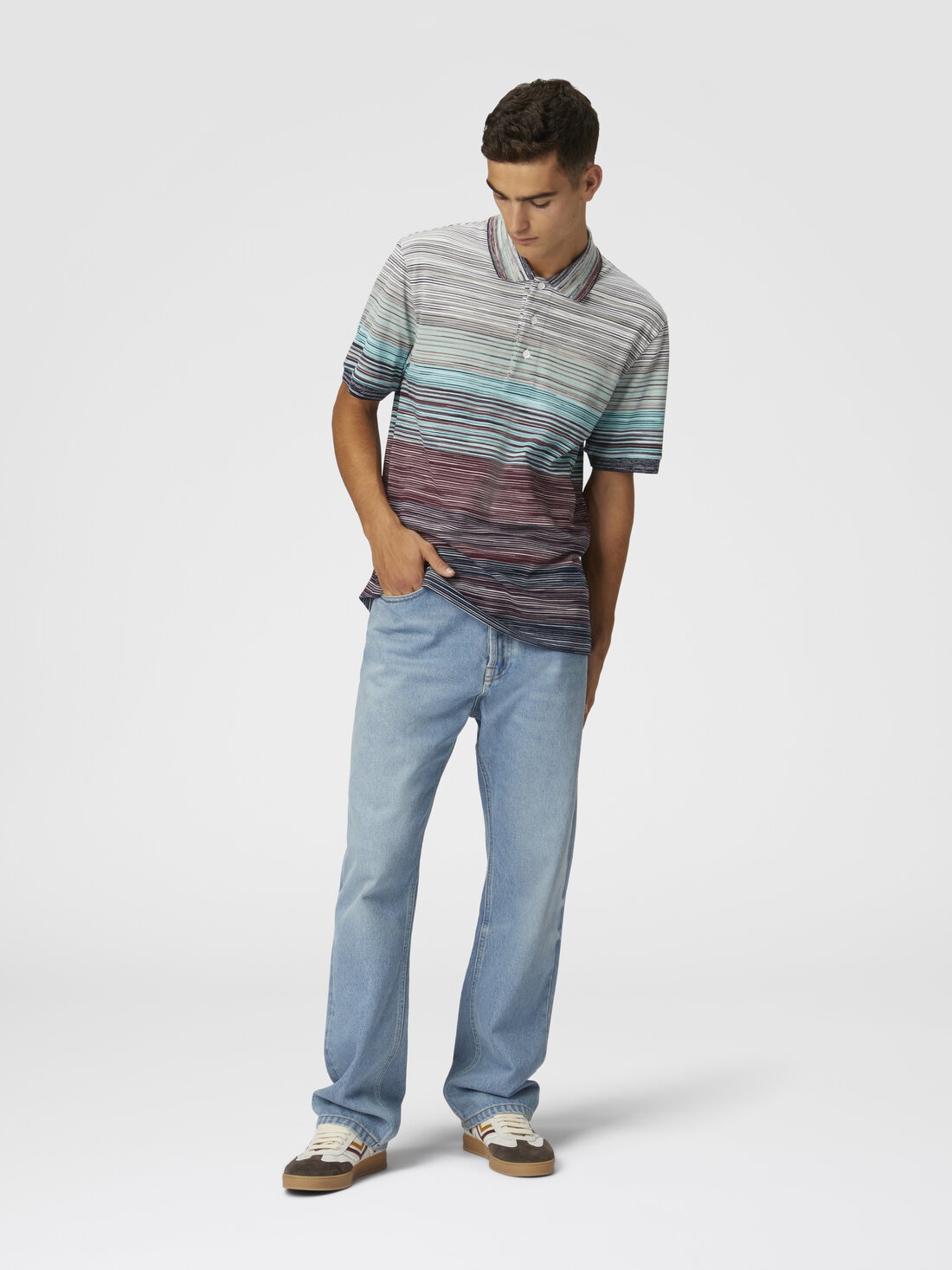 Polo in piquet di cotone fiammato sfumato, Rosso &  Blu - US25S20GBJ0014SM9KT - 1