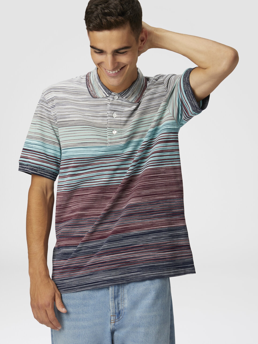 Polo in piquet di cotone fiammato sfumato, Rosso &  Blu - US25S20GBJ0014SM9KT - 3