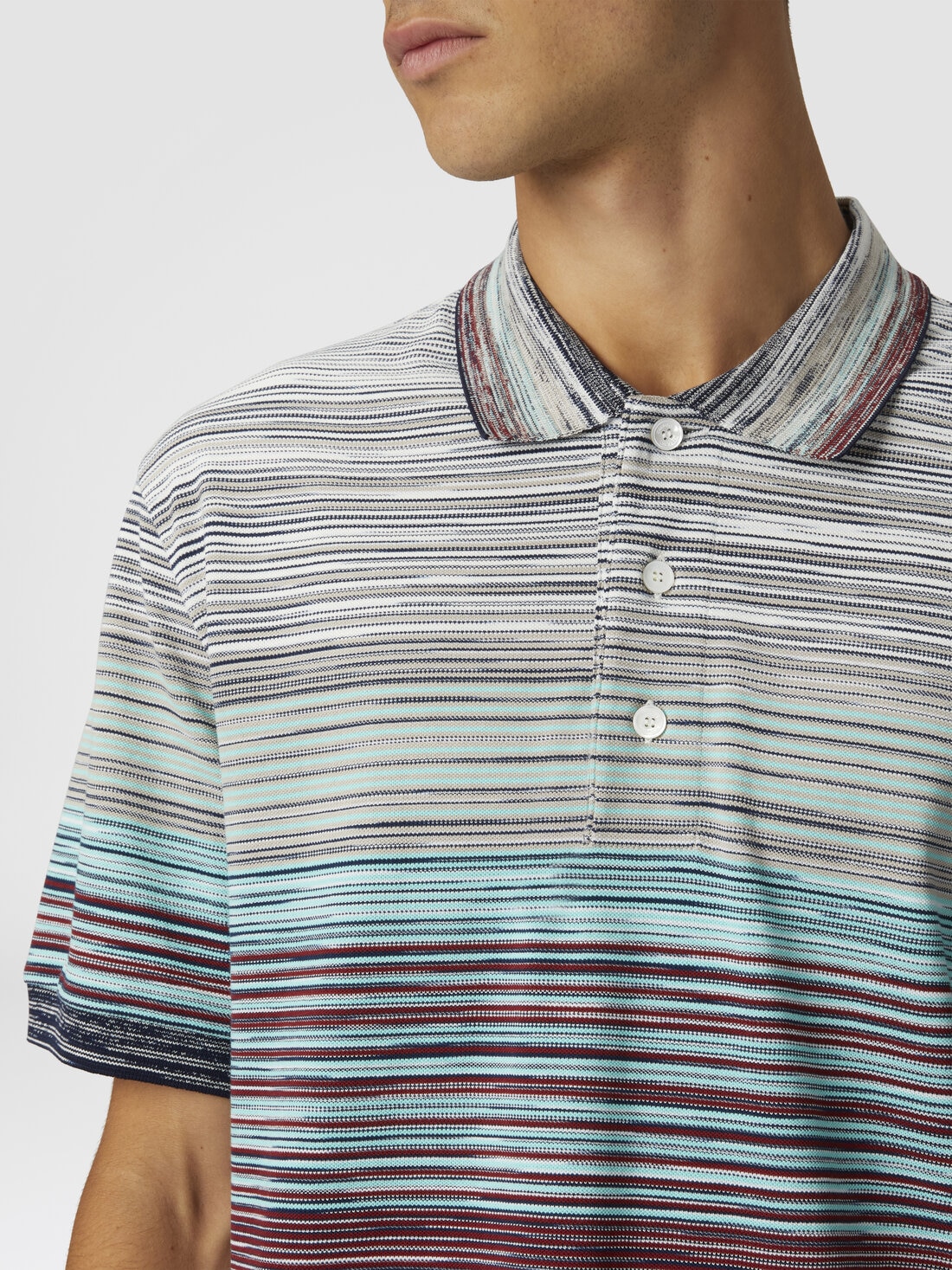 Polo in piquet di cotone fiammato sfumato, Rosso &  Blu - US25S20GBJ0014SM9KT - 4