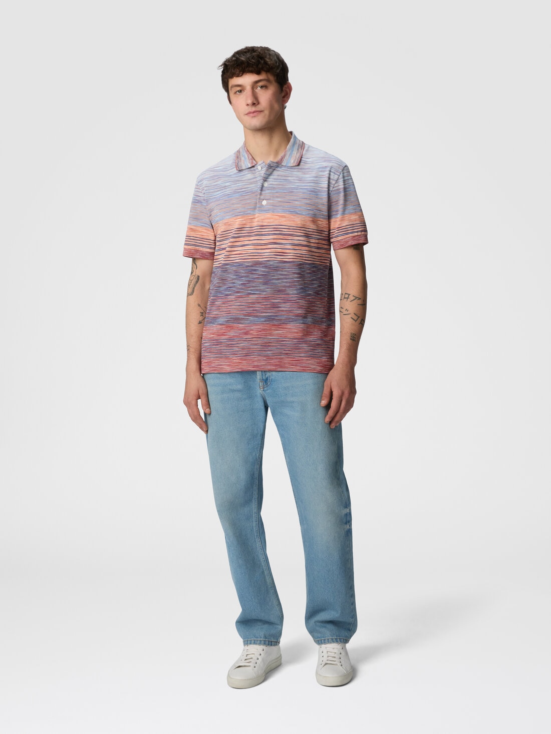 Polo shirt in shaded slub cotton piqué, Black Multicoloured  - US25S20GBJ0014SM9KV - 1
