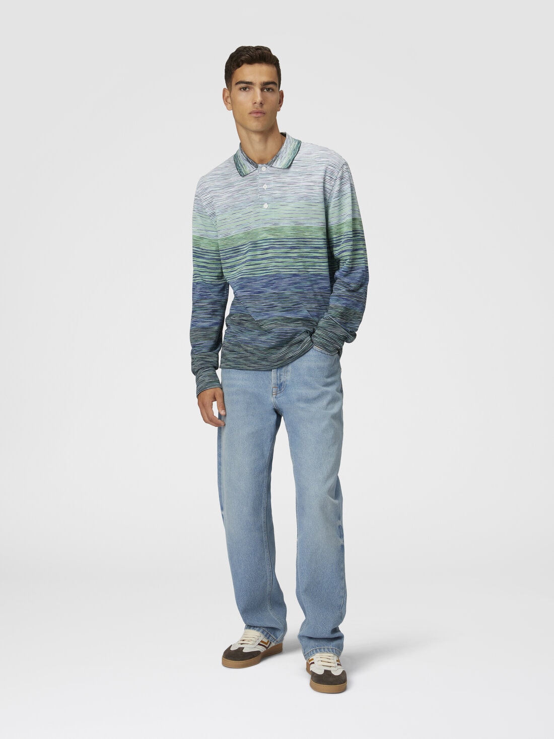 Gradient slub cotton piqué polo shirt with long sleeves, Green - US25S20HBJ0014SM9KU - 1