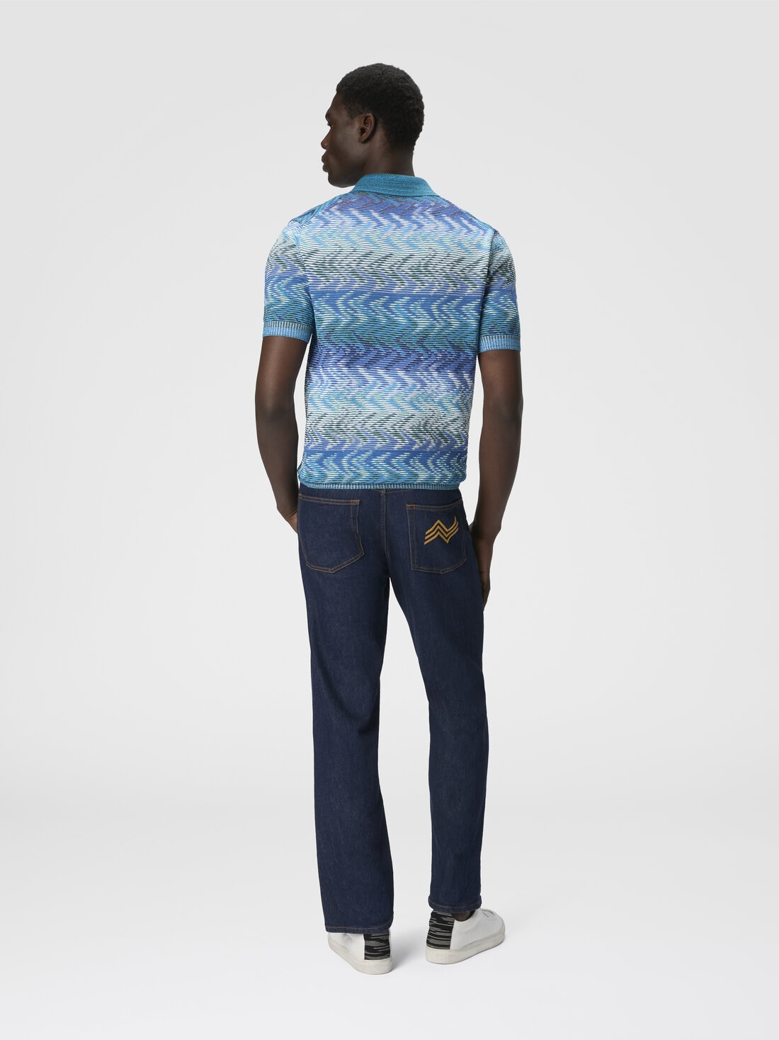 Polo in maglia di cotone lavorata con profili a contrasto, Blu - 8053147523323 - 2