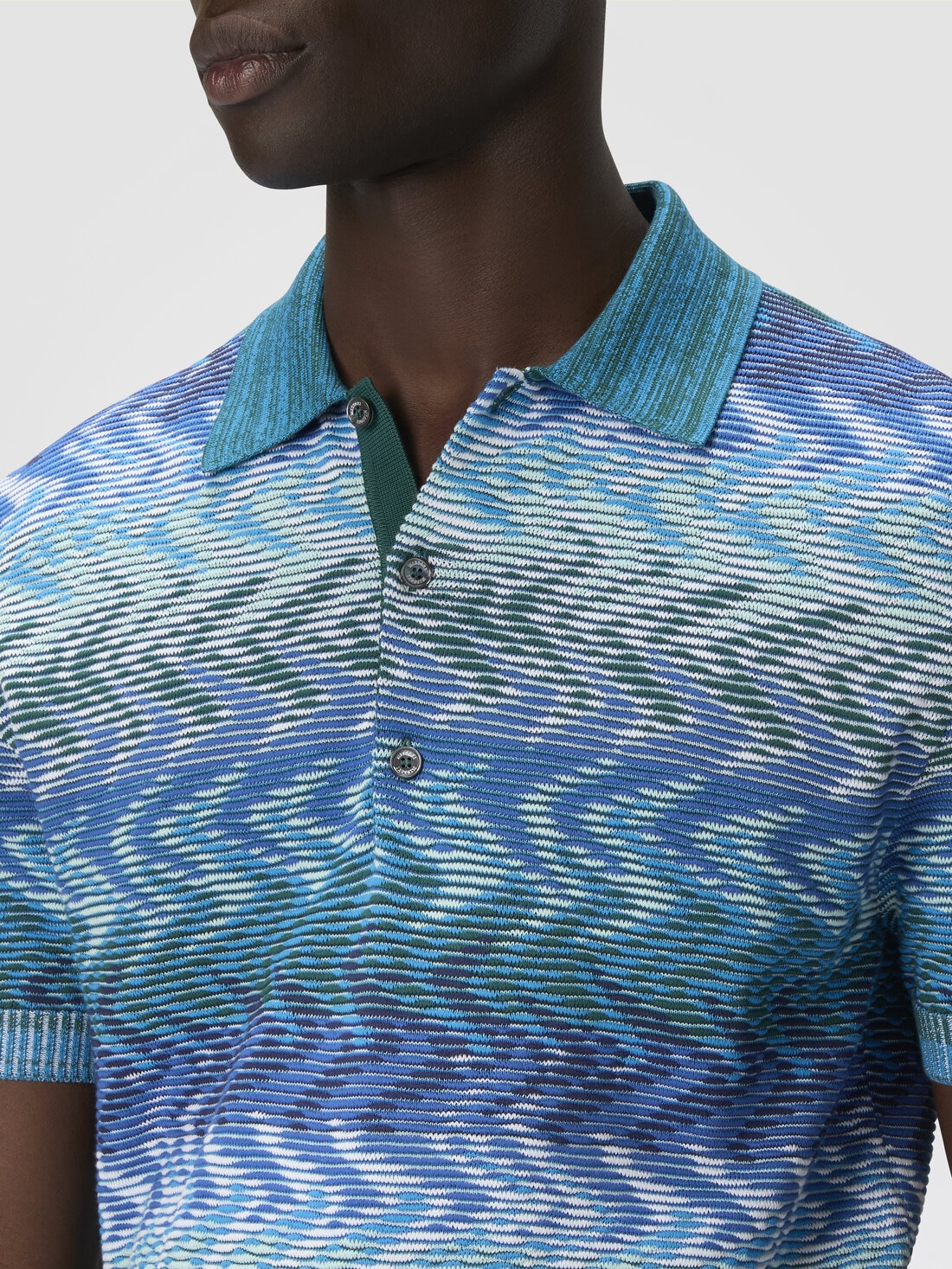 Polo in maglia di cotone lavorata con profili a contrasto, Blu - 8053147523323 - 4