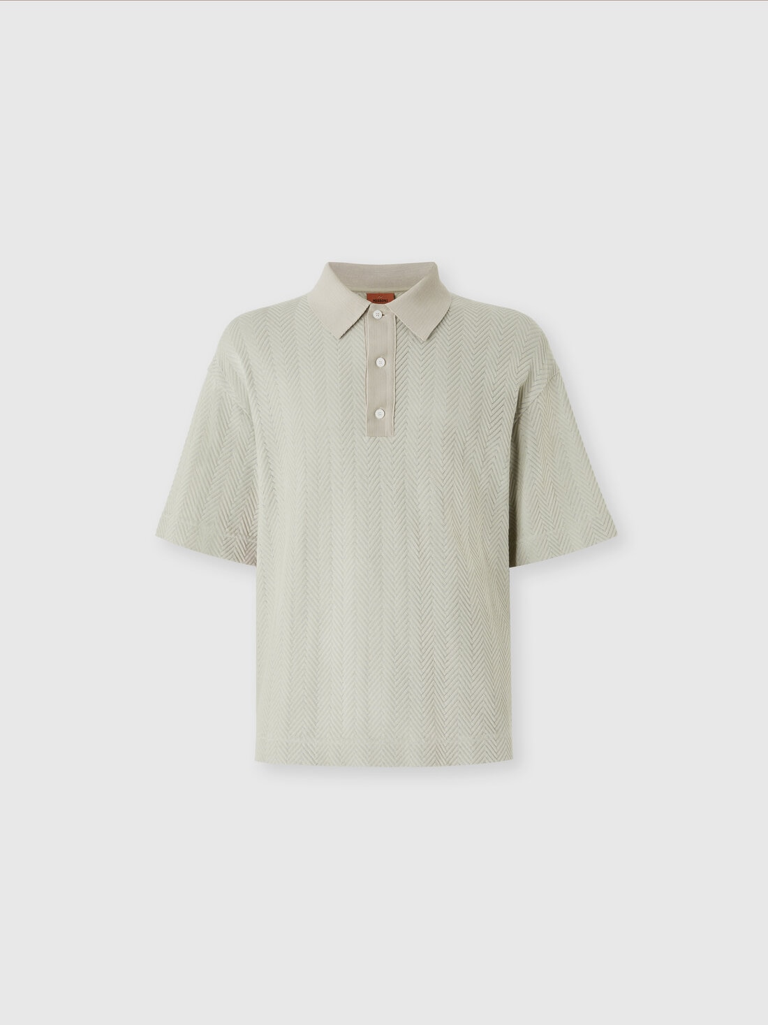 Cotton and viscose polo shirt with tone-on-tone zigzag, Silver - US25S20NBR012244501 - 0