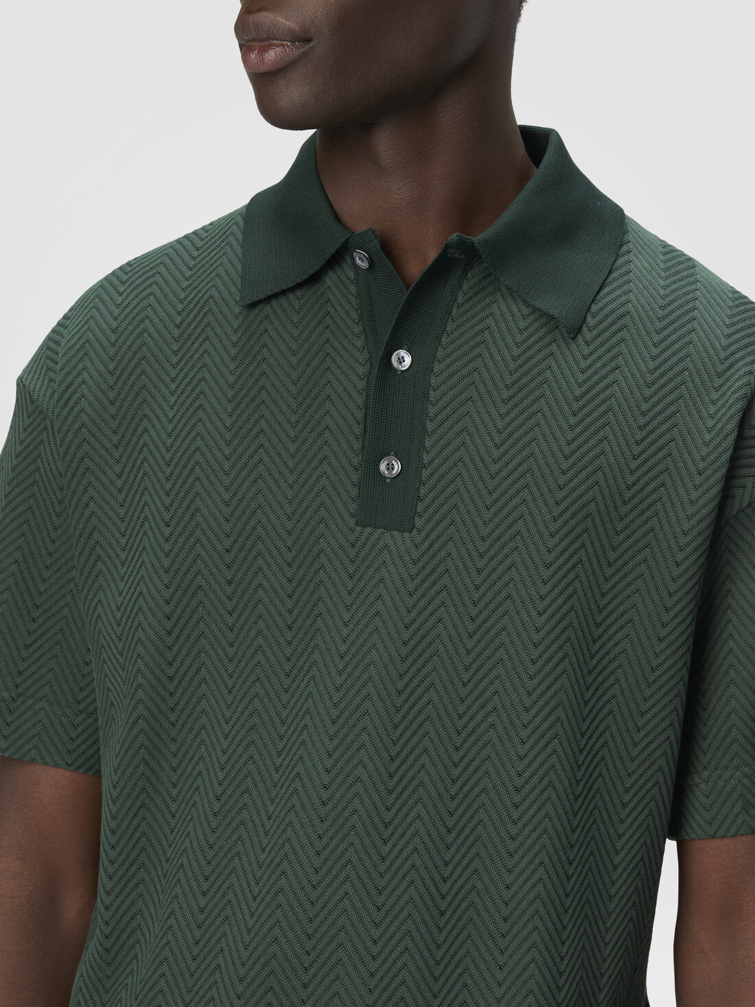 Cotton and viscose polo shirt with tone-on-tone zigzag, Green - US25S20NBR012295406 - 4